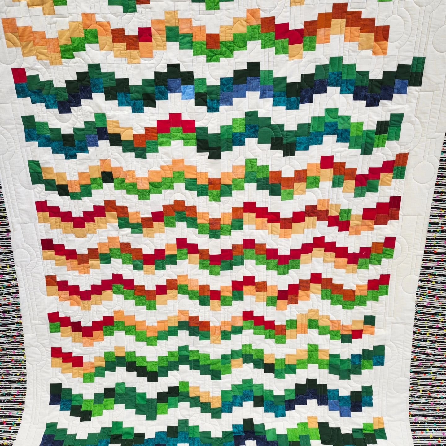Behold  Patsy's 2023 Temperature quilt.  She chose a pattern called 'mid-century modern' #longarmmachinerentals #quiltfun #quiltyourselfawesome #quilting #gammillstatlerstitcher ##topstitchery