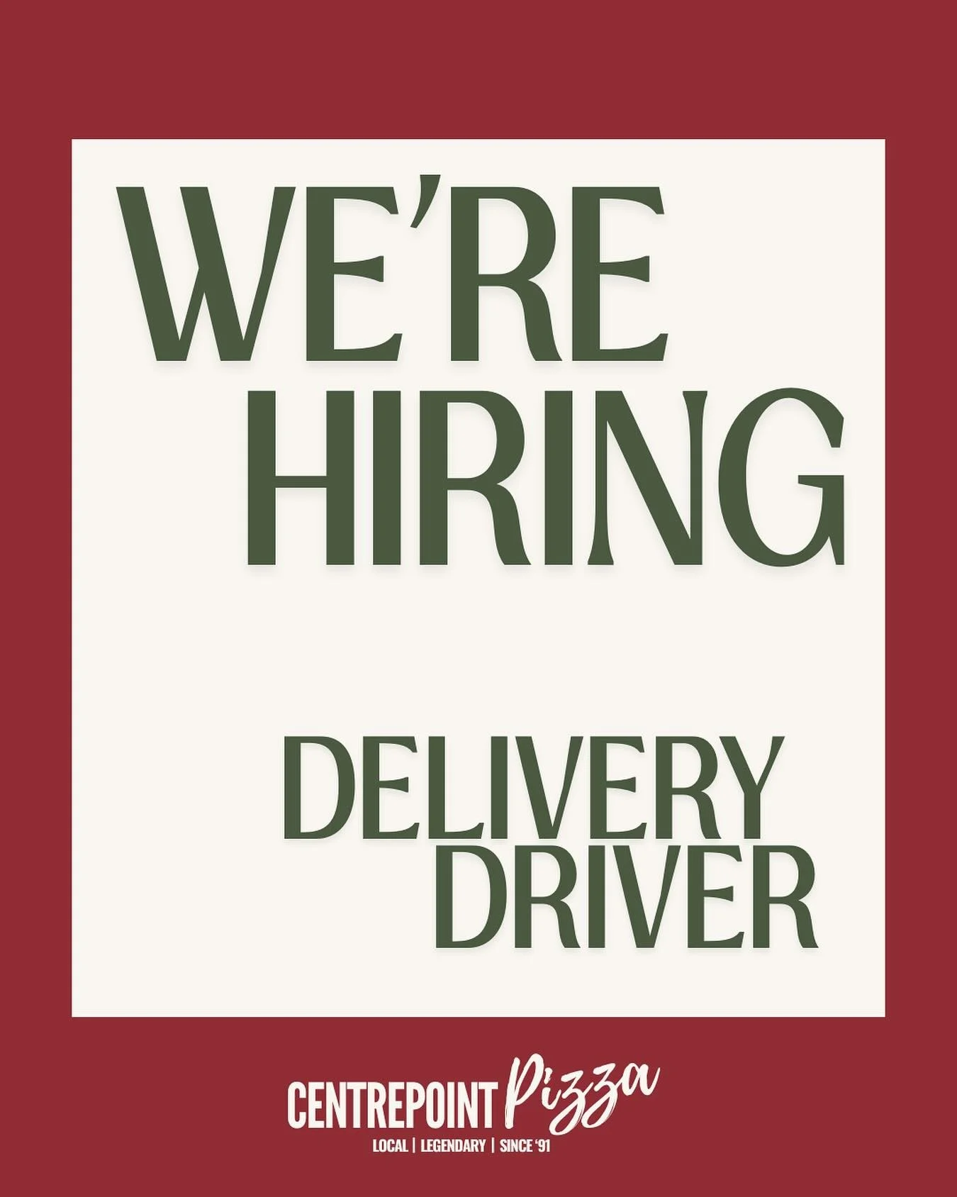 📣Centrepoint is hiring delivery drivers! 

We&rsquo;re heading into the busy season and are looking for reliable drivers to join our team with immediate starts 🚗💨

🗓 2&ndash;4 shifts per week
👉🏼 Weekend &amp; holiday availability
✅ No experienc