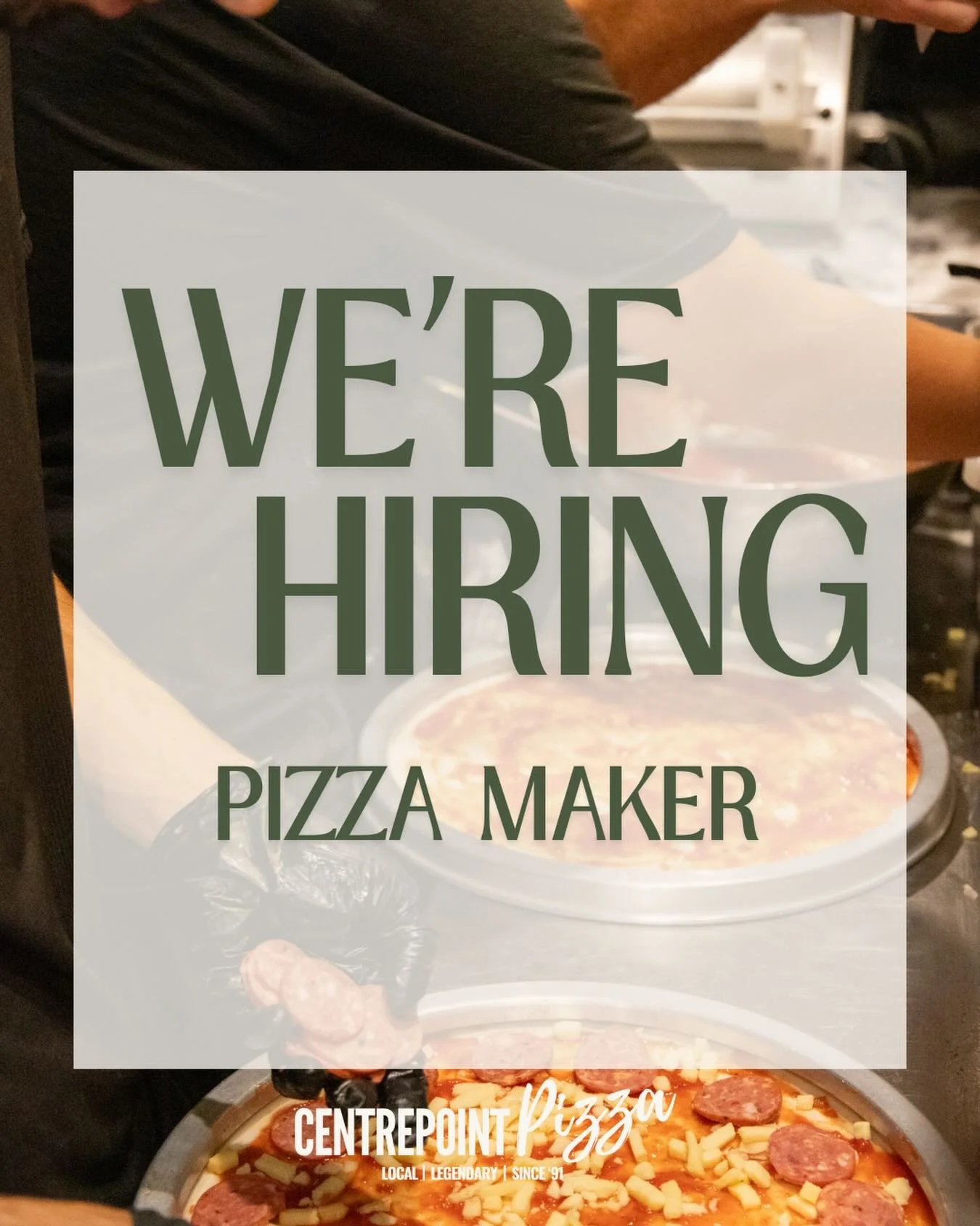 📣 We&rsquo;re looking for a reliable &amp; passionate Pizza Maker! 

🍕Ready to work 20&ndash;25 hrs/week. Weekend &amp; holiday availability needed. Prior experience preferred.

👨🏻&zwj;🍳 If you want to join our pizza loving crew, shoot your resu