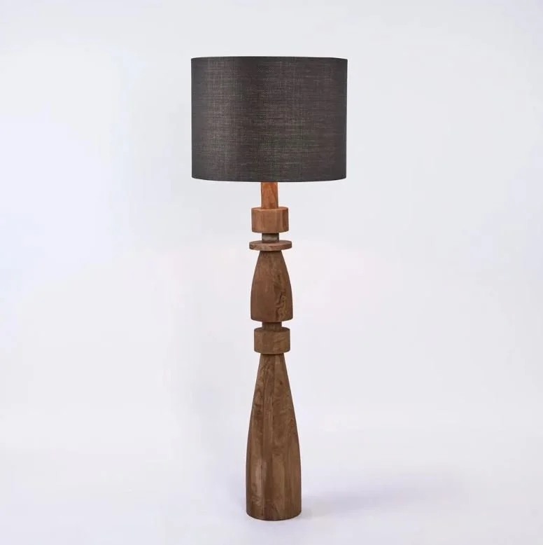 Magnus Wood Floor Lamp with Black Base