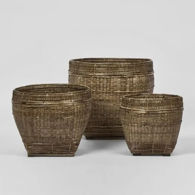 Paume Rattan Planters in Antique Brown - Set of 3