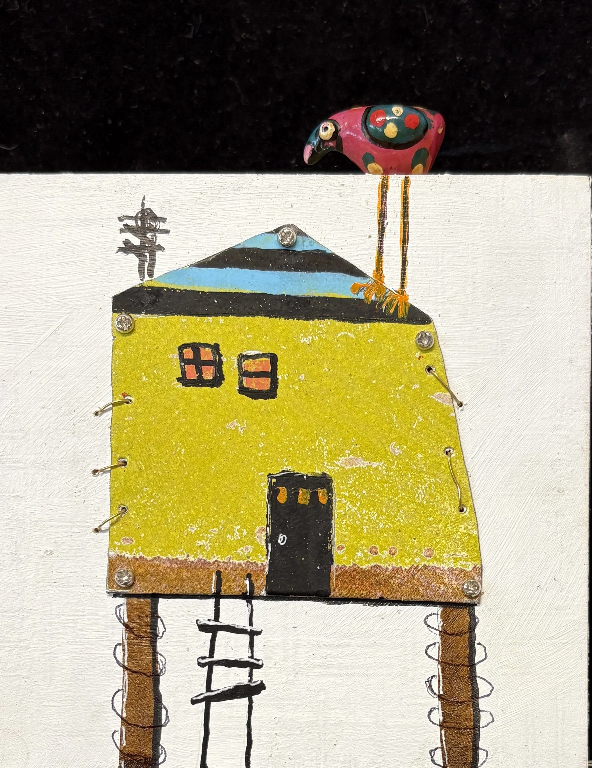 "Superhero House"  6" x 4" Metal and acrylic on a cradled panel.