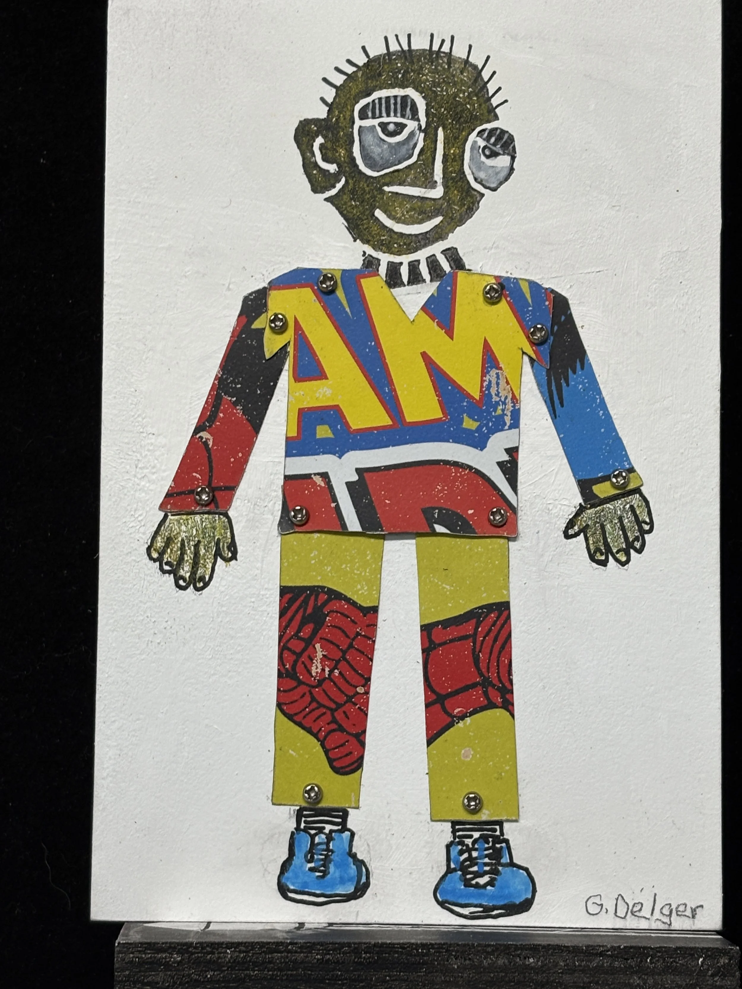 "A.M.; Man"  6" x 4"  Metal and acrylic on a cradled panel.