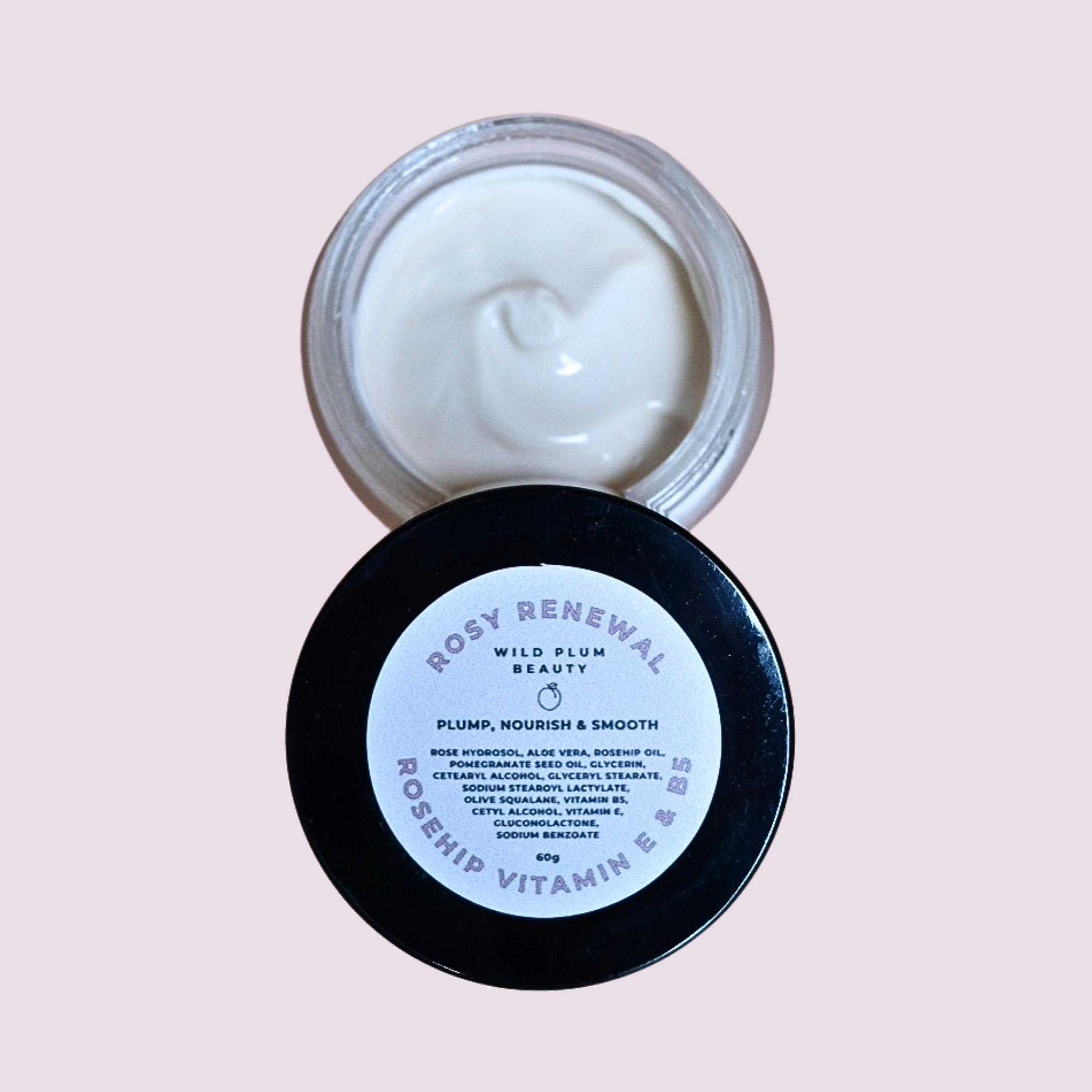 Rosy Renewal –Plump-Nourish & Smooth with Rosehip, Vitamin E & B5-Anti-Aging Day Cream 60g