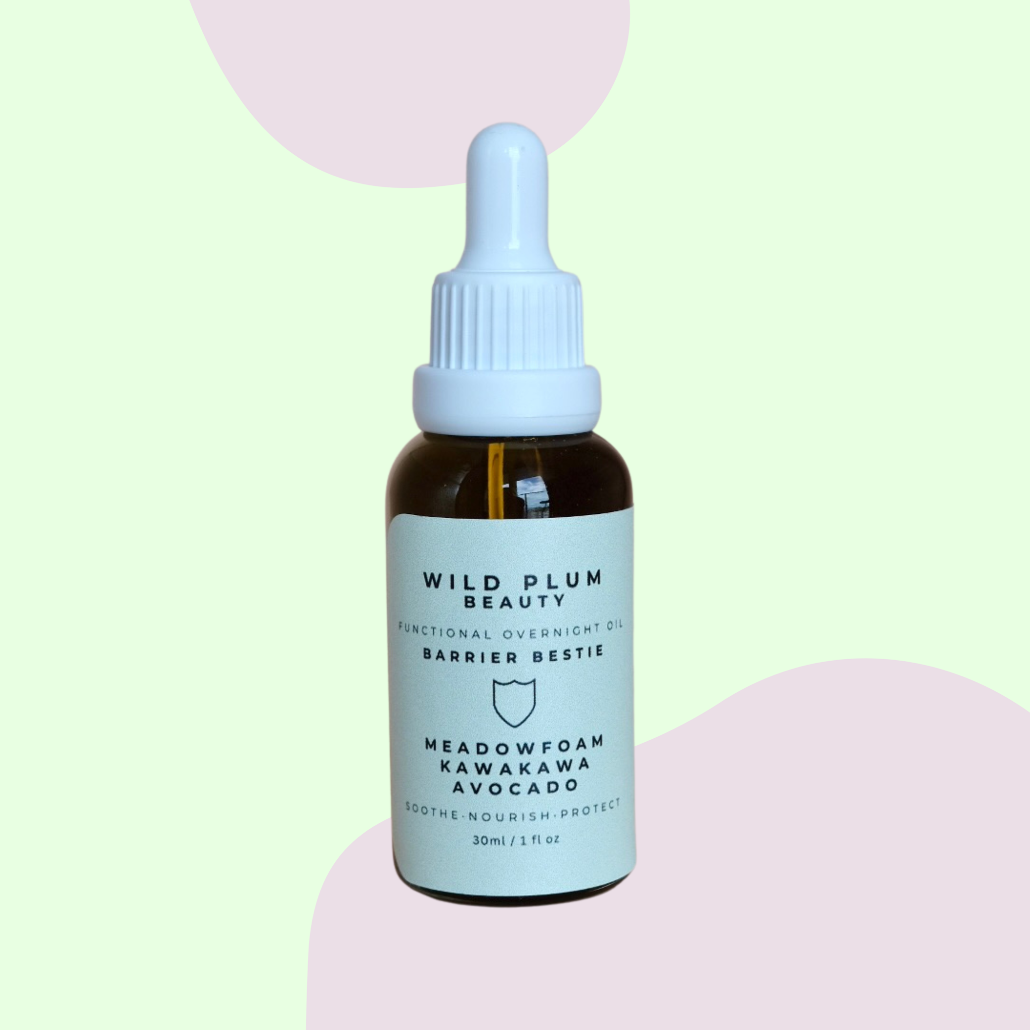 Barrier Bestie Functional Face Oil with Meadowfoam, Kawakawa & Avocado for sensitive skin and eczema, wild plum beauty