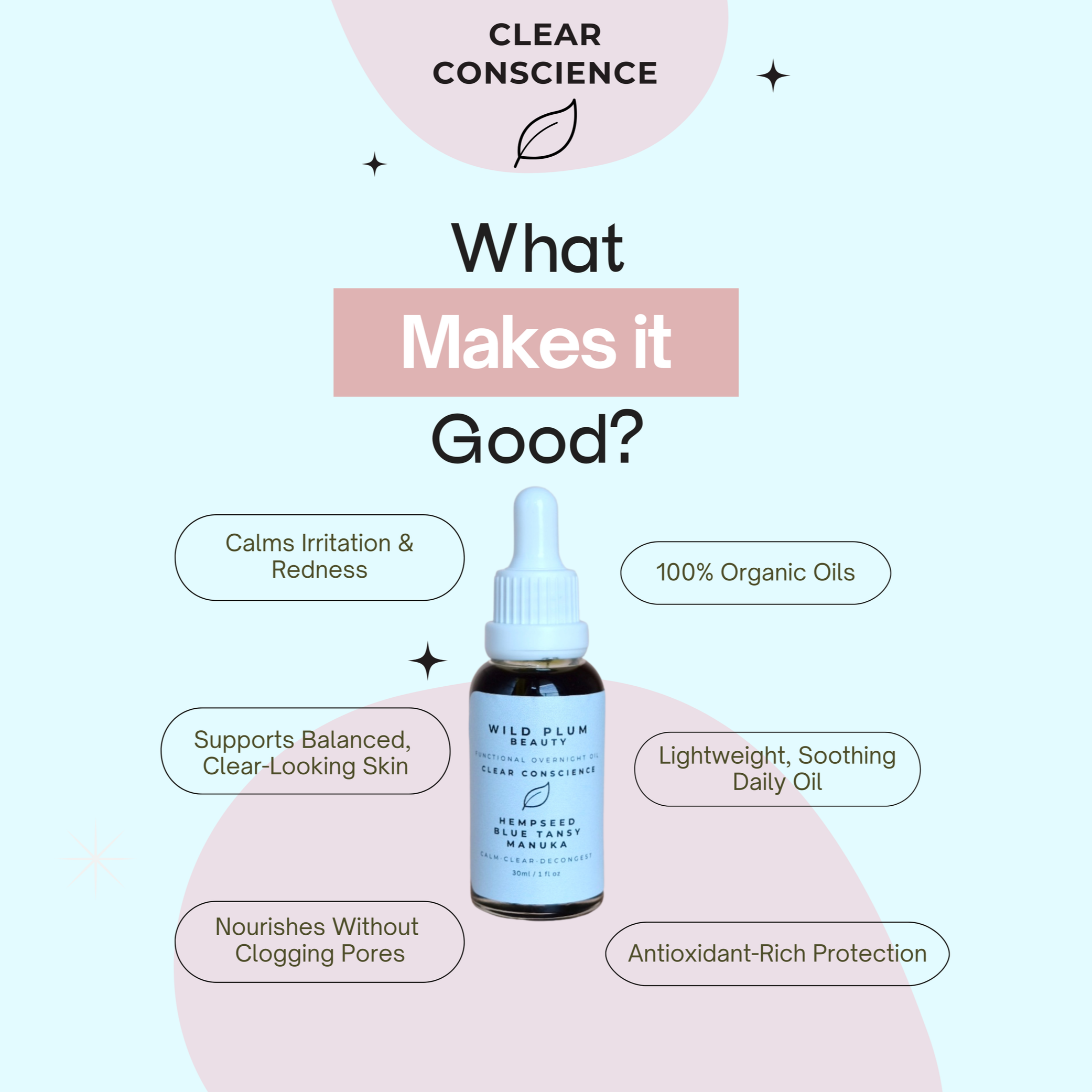 Clear Conscience Face Oil with Hemp, Blue Tansy, and Manuka – skin-calming and clarifying