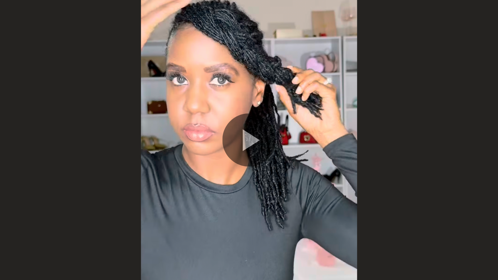 woman with microlocs and braided side bang