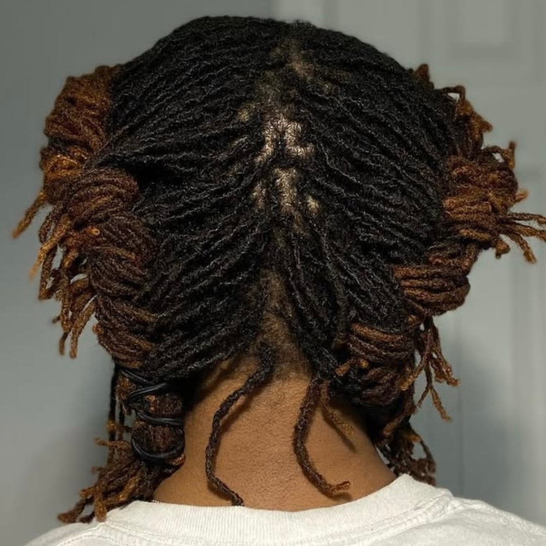 woman with microlocs double french braids