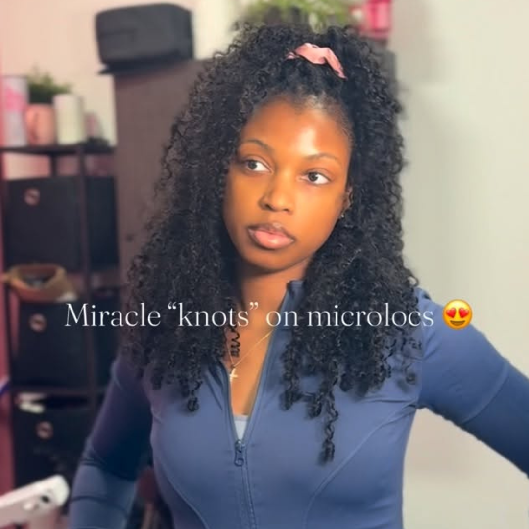 woman with miracle knots over microlocs