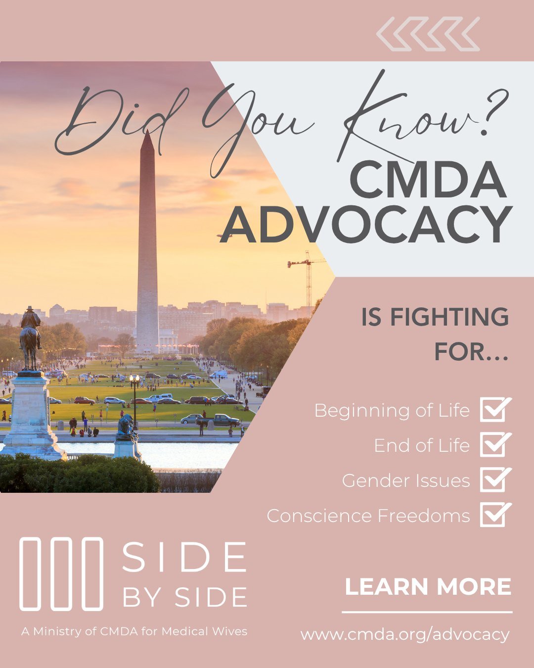 📣Did you know?
CMDA Advocacy is actively fighting for you—on issues that matter most in healthcare, faith, and freedom. From conscience protection to pro-life policies and religious liberty, they’re making sure the voices of CMDA member