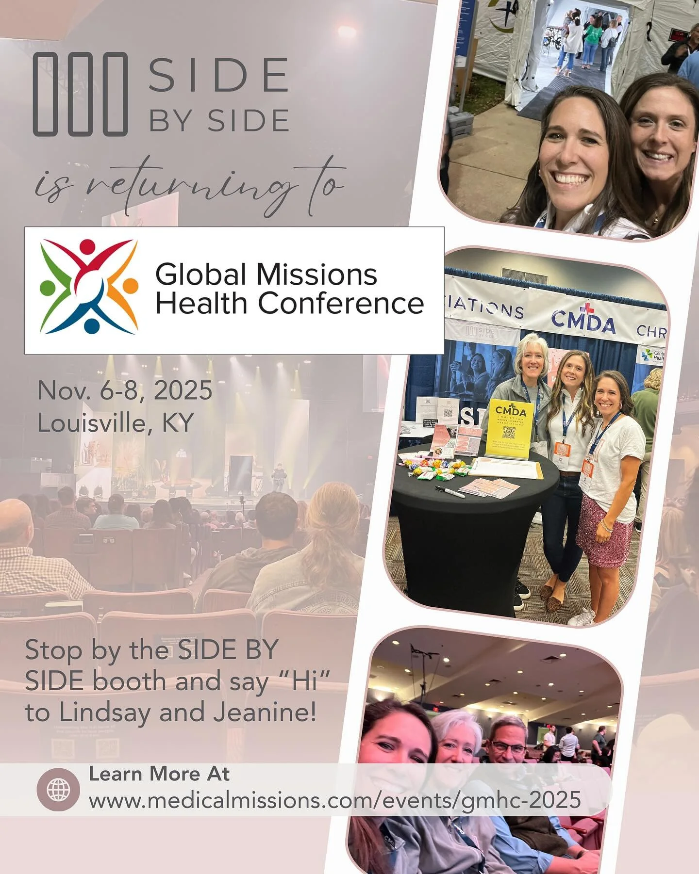 ✨📢 We’re excited to announce that Side By Side is returning to the Global Missions Health Conference in Louisville, KY — Nov. 6-8, 2025!
As wives of physicians and dentists, we have a unique calling to serve and love our healthcare co