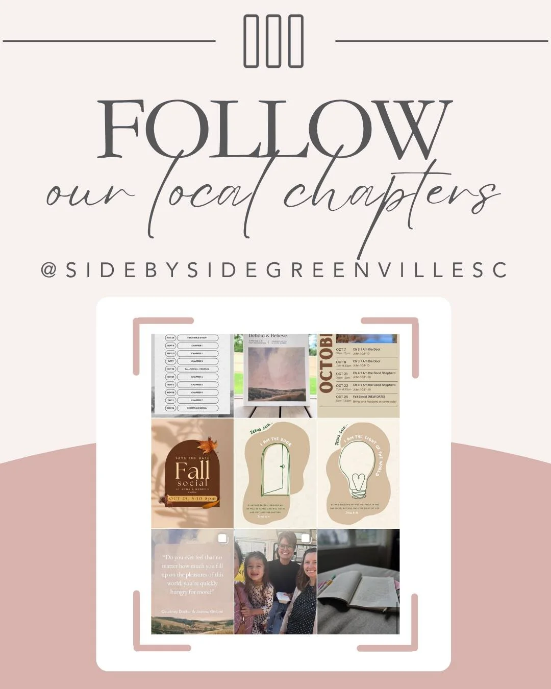 🌟 Chapter Spotlight 🌟

Say hello to our amazing Side By Side - Greenville, SC chapter! 🎉

Following @sidebysidecmda? Don&rsquo;t miss out on what God is doing in communities across the country&mdash;follow @sidebysidegreenvillesc to see how women 