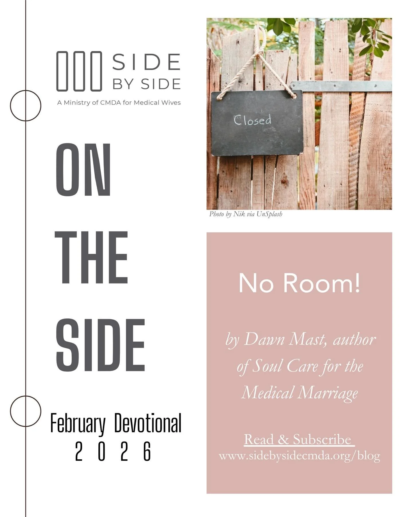 📢 The Februry Edition of On the Side is here! 🎉 

Check your inbox for an inspiring devotion by Dawn Mast, author of &ldquo;Soul Care for the Medical Marriage&rdquo;.

✨ Not subscribed yet? Send us a message, and we&rsquo;ll get you connected! 💌 
