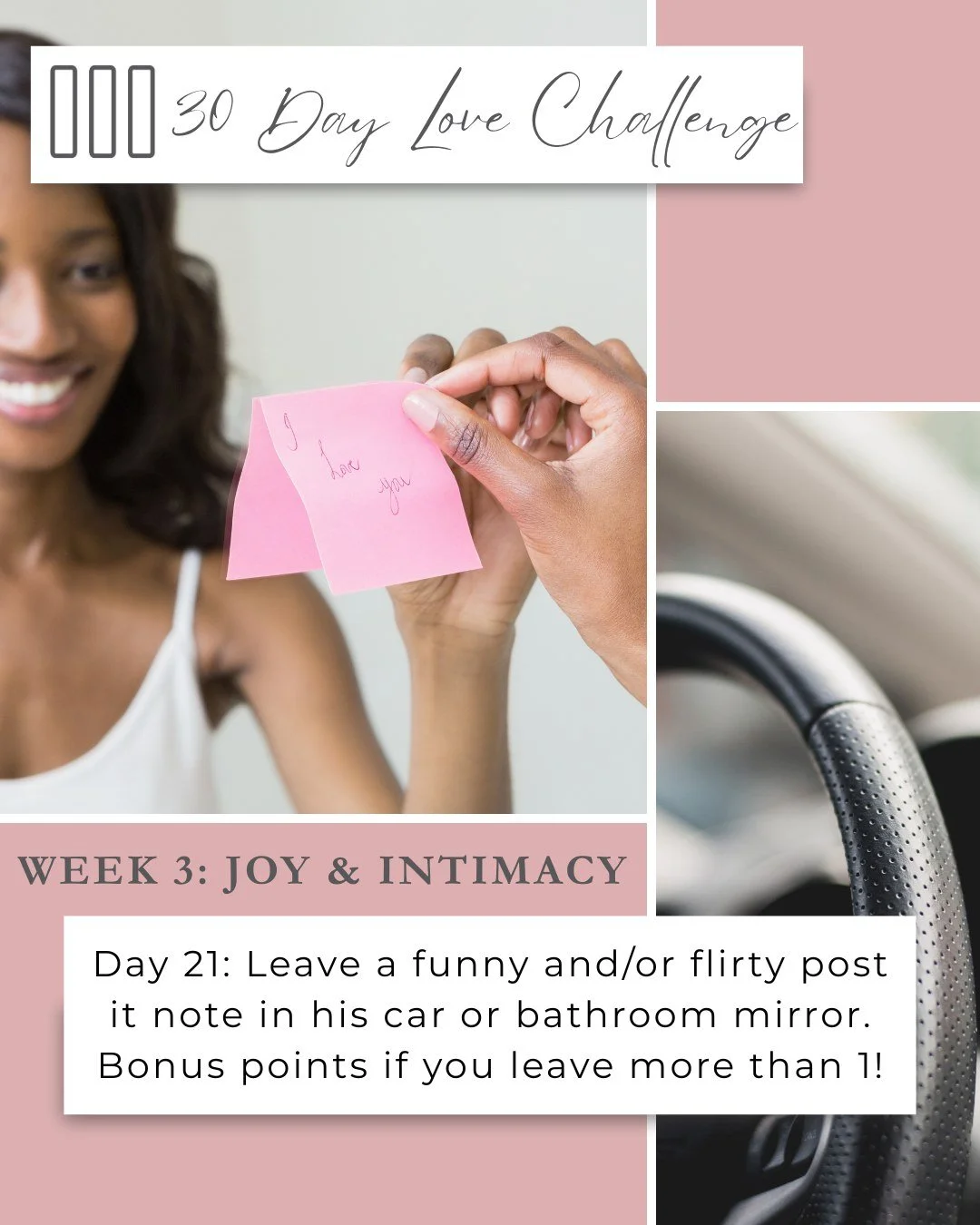 ❤️Side By Side: 30 Day Love Challenge❤️

Week 3 🤍 Joy &amp; Intimacy

 In your presence there is fullness of joy; at your right hand are pleasures forevermore.&rdquo; &mdash; Psalm 16:11

Joy loves to surprise us in ordinary places.

✨ Day 21 Challe