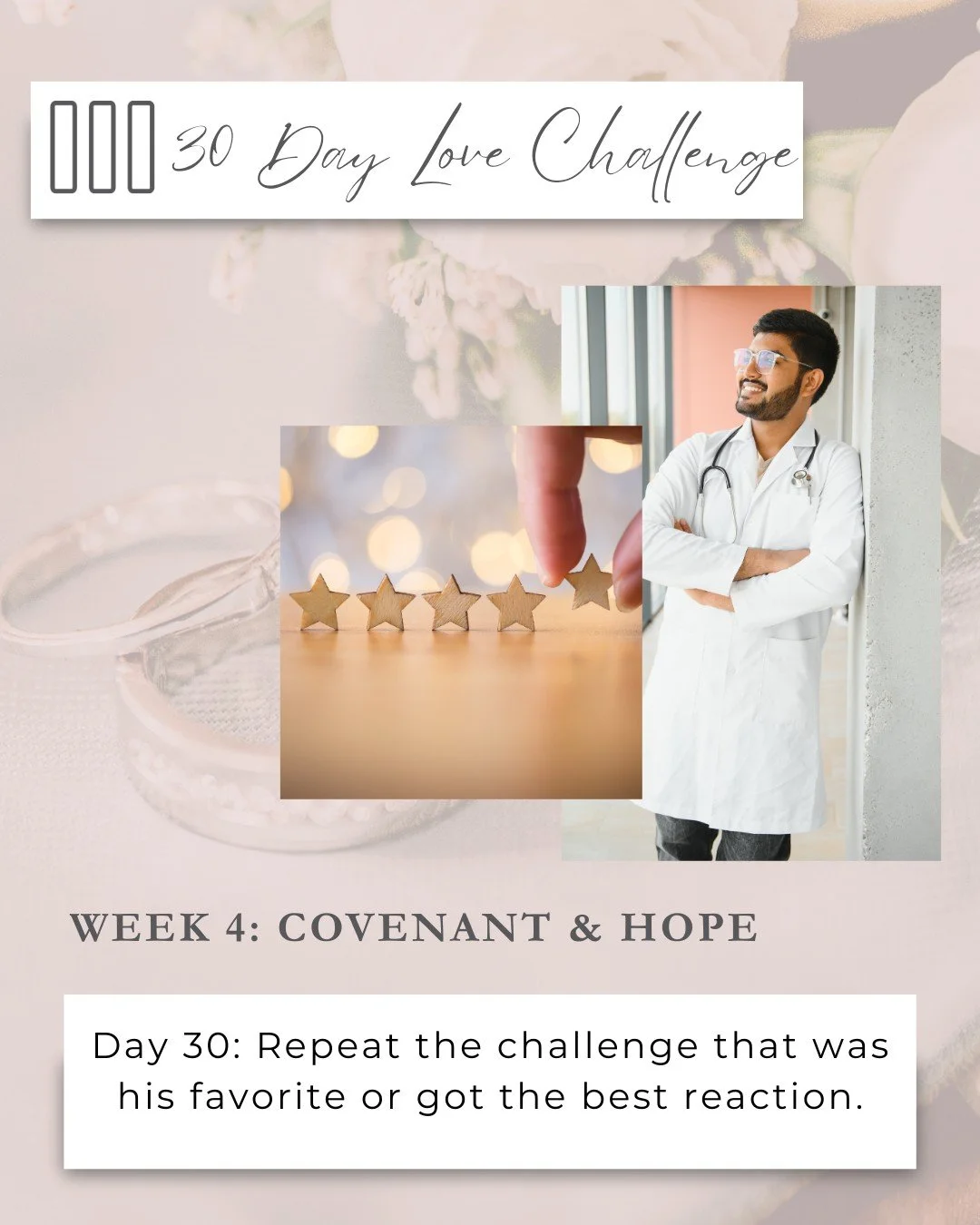 ❤️Side By Side: 30 Day Love Challenge❤️

Week 4 ✨ Covenant &amp; Hope

&ldquo;For I know the plans I have for you,&rdquo; declares the Lord, &ldquo;plans for welfare and not for evil, to give you a future and a hope.&rdquo; &mdash; Jeremiah 29:11

Pa