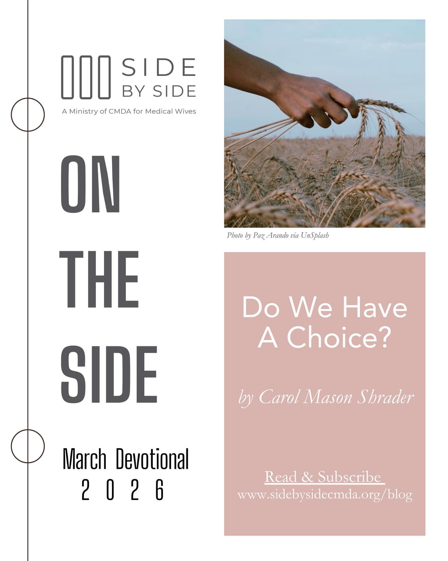 📢 The Februry Edition of On the Side is here! 🎉 

Check your inbox for an inspiring devotion by Carol Mason Shrader, &ldquo;Do We Have A Choice?&rdquo;

✨ Not subscribed yet? Send us a message, and we&rsquo;ll get you connected! 💌 

#SideBySideCMD