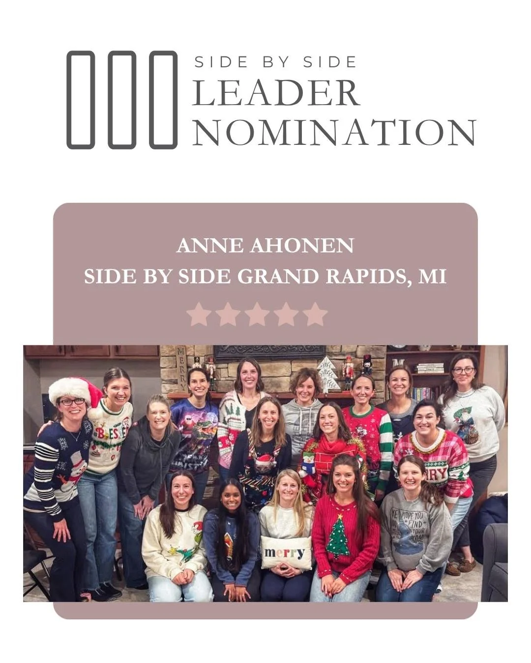 With hearts full of gratitude and praise, we are so excited to celebrate Anne Ahonen on her nomination for the Side By Side Leader Award! 🙌✨

Anne, we thank the Lord for the unique gifts He has placed within you&mdash;and for your willingness to pou