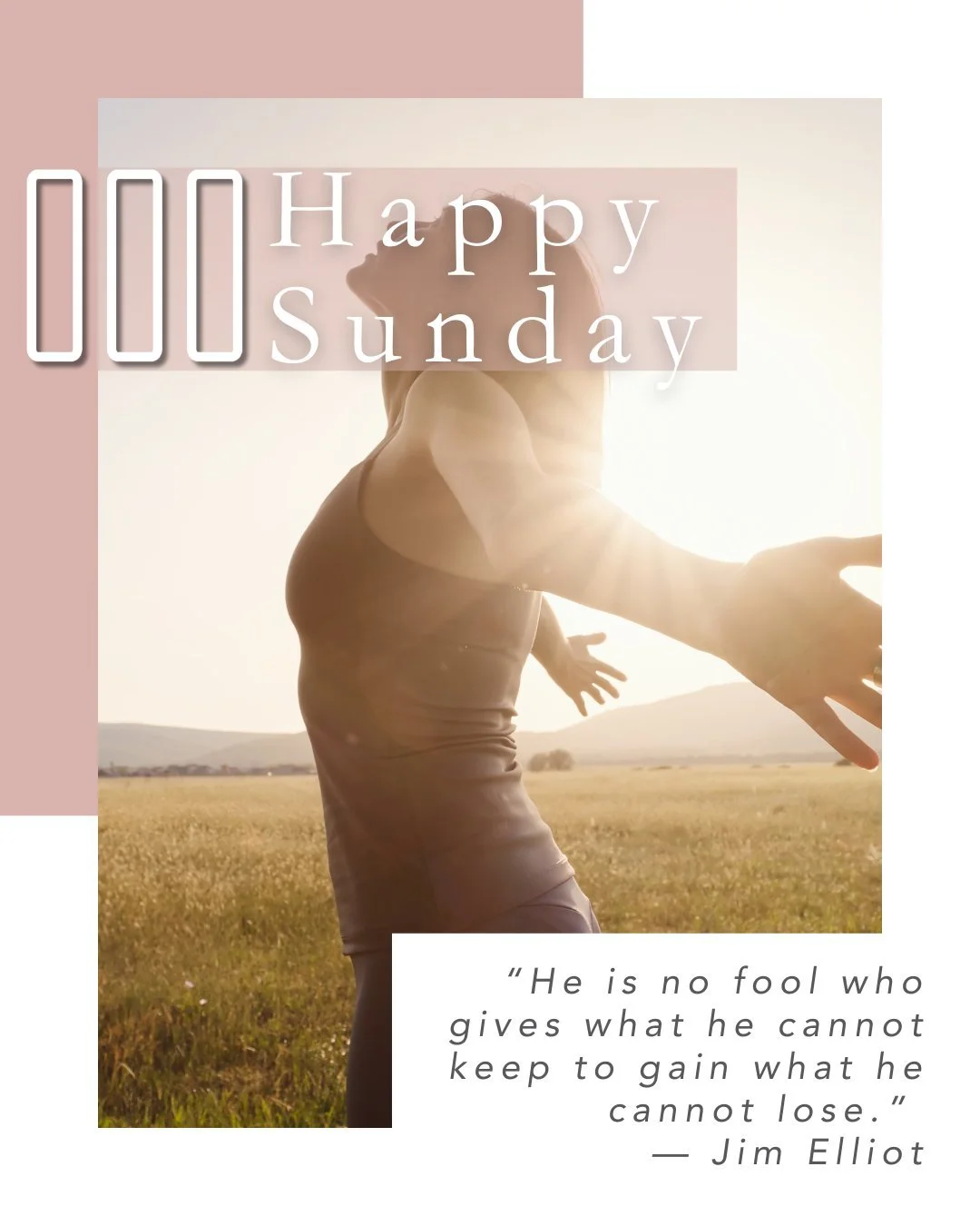 Happy Sunday ☀️

You don&rsquo;t have to carry the weight of the week into today.

&ldquo;He is no fool who gives what he cannot keep to gain what he cannot lose.&rdquo; &mdash; Jim Elliot

Release what you&rsquo;re gripping so tightly.
When you plac