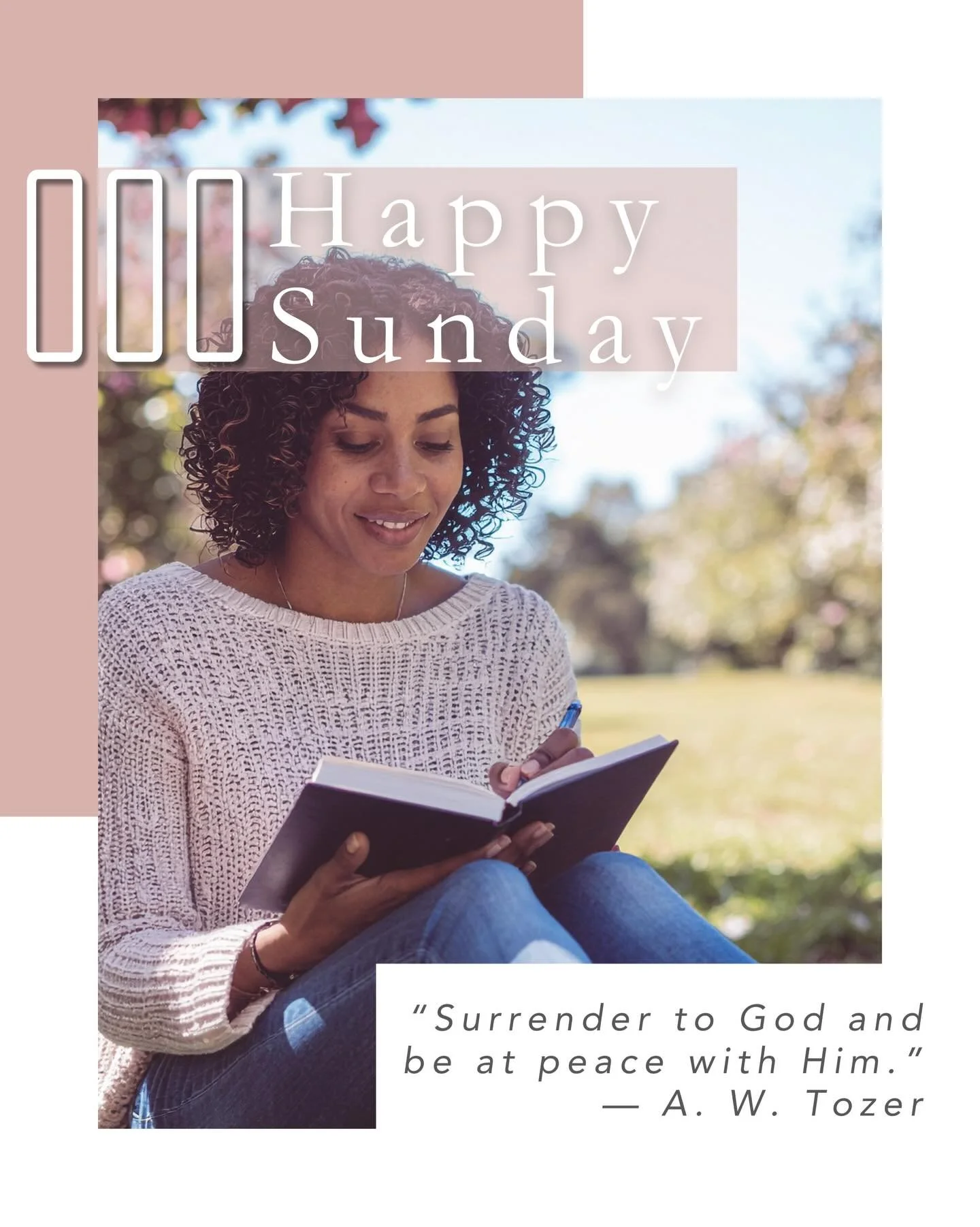 Happy Sunday ☀️

There is strength in resting. There is power in surrender.

&ldquo;Surrender to God and be at peace with Him.&rdquo; &mdash; A. W. Tozer

You were never meant to carry it all.
Release the pressure. Trust His plan. Let your soul breat