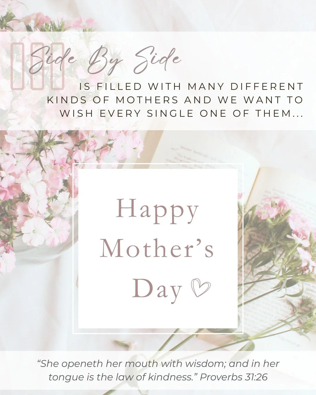 Happy Mother&rsquo;s Day to the incredible women of Side By Side 🤍

Today we celebrate every kind of mother represented in this community&mdash;those raising children, those who have longed to, those with empty nests, those who nurture quietly, thos