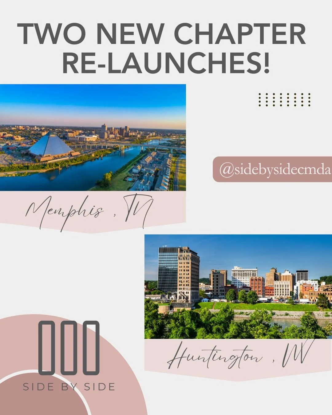 🎉 BIG NEWS &amp; GOD IS MOVING! 🎉

We are beyond excited to celebrate TWO new Side By Side chapter relaunches! 🙌💛

After much prayer and trusting His leading, Colleen Howard and Michelle Bates are stepping boldly into leadership for Side By Side 