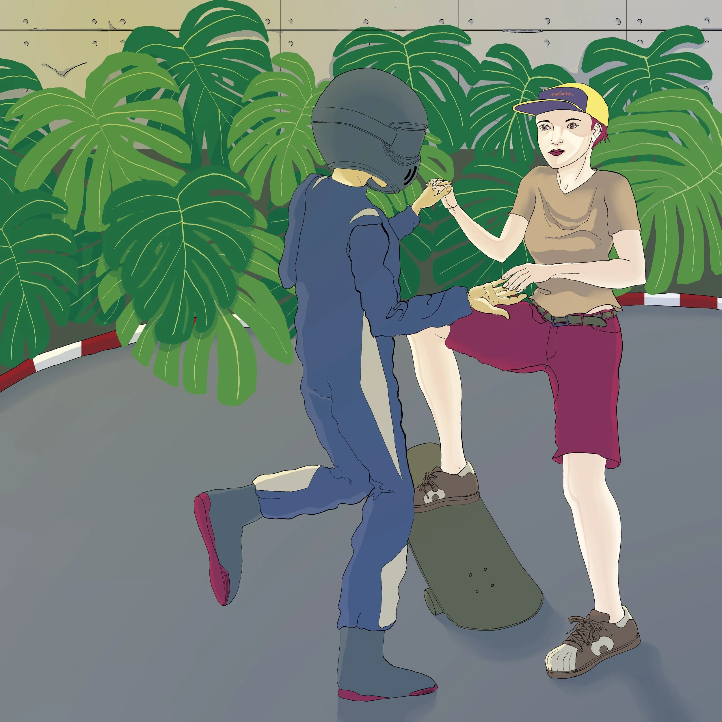 I&rsquo;m afraid the word will kill the image or vice versa, and please bear with my stiff drawing here. Novice skateboarder standing stiff maybe.

There are countless way to express love using humans or hands, but capturing one and carve out from th