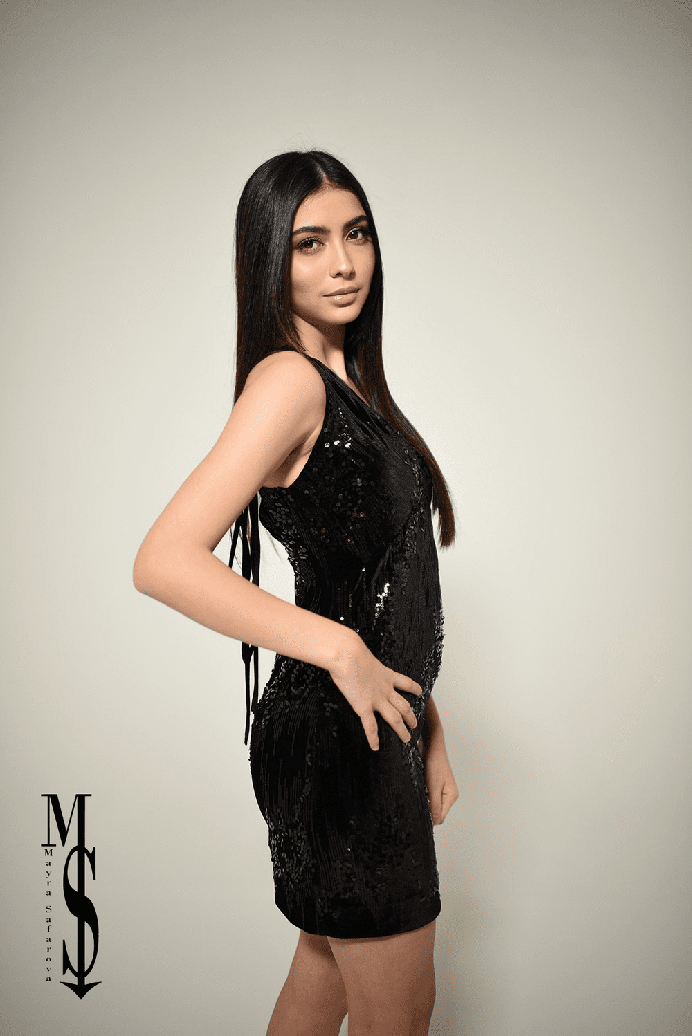 Black Sequin V-Neck Short Cocktail Dress  Mayra Safarova