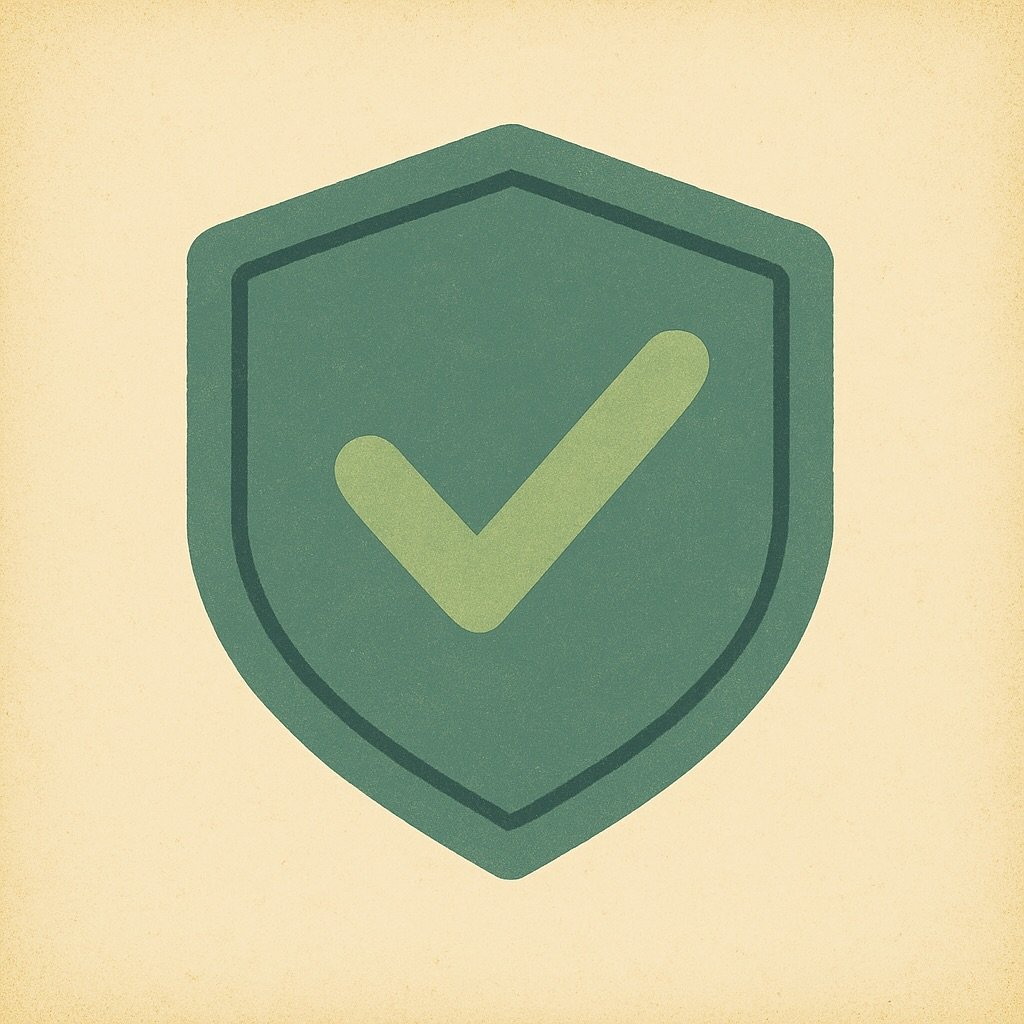 A shield icon with a green checkmark inside, symbolizing security or verification.