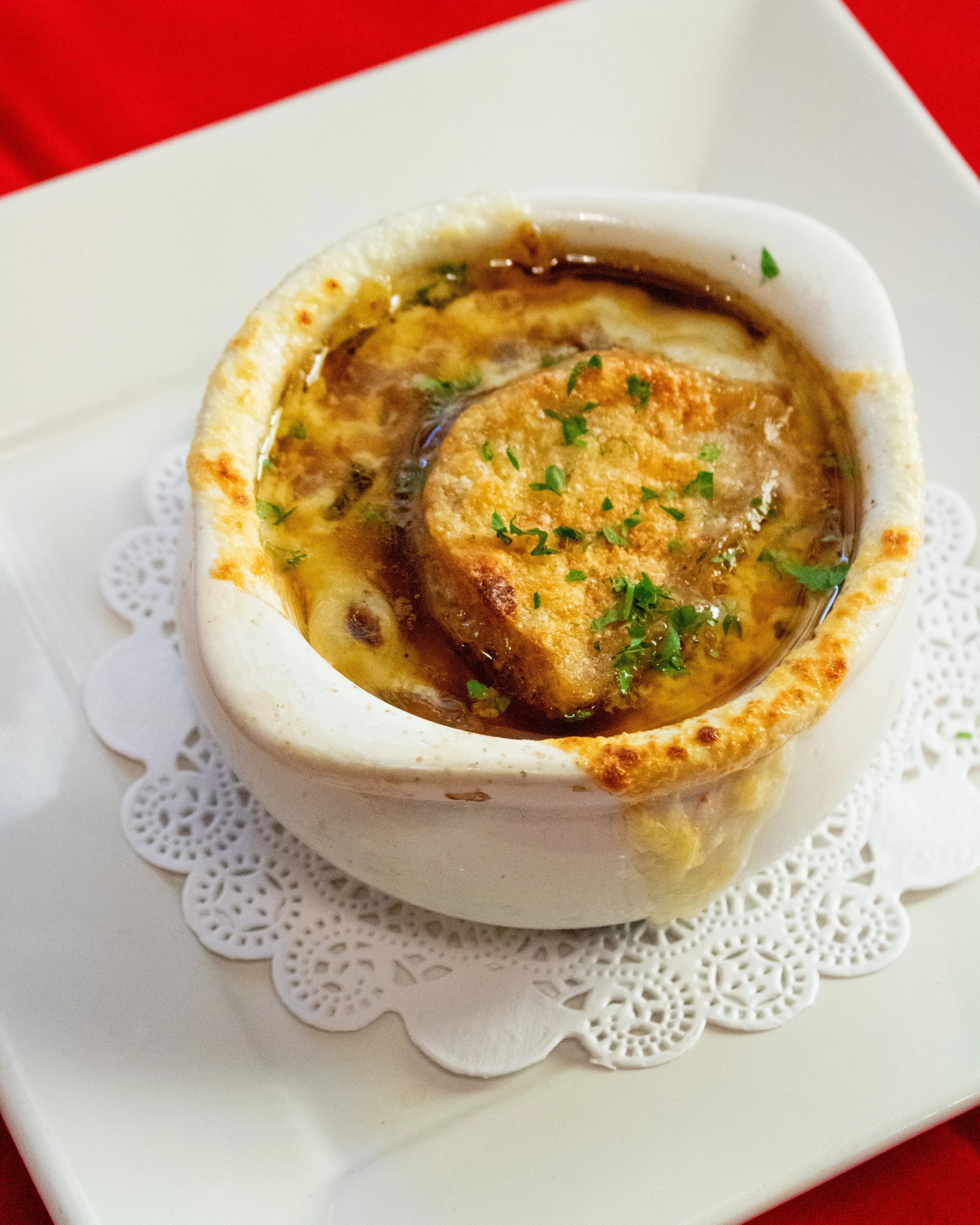 French Onion Soup at DeSimone's Steakhouse inside Railroad Pass Casino, Hotel & Travel Center
