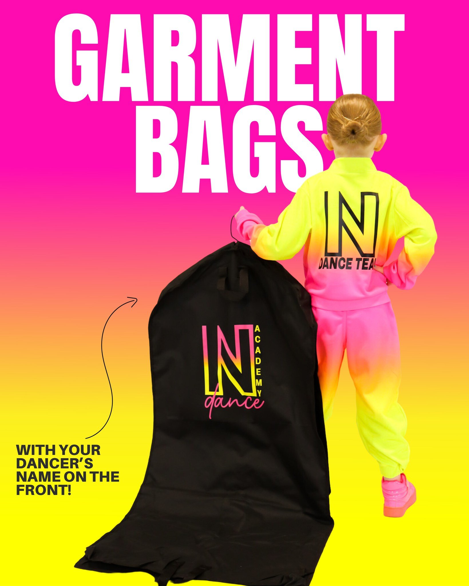 Last call for personalized garment bags!⭐️💖 Stop by the studio or send us a message by tomorrow at 6:30 p.m. to have yours in time for Recital 2024!💖