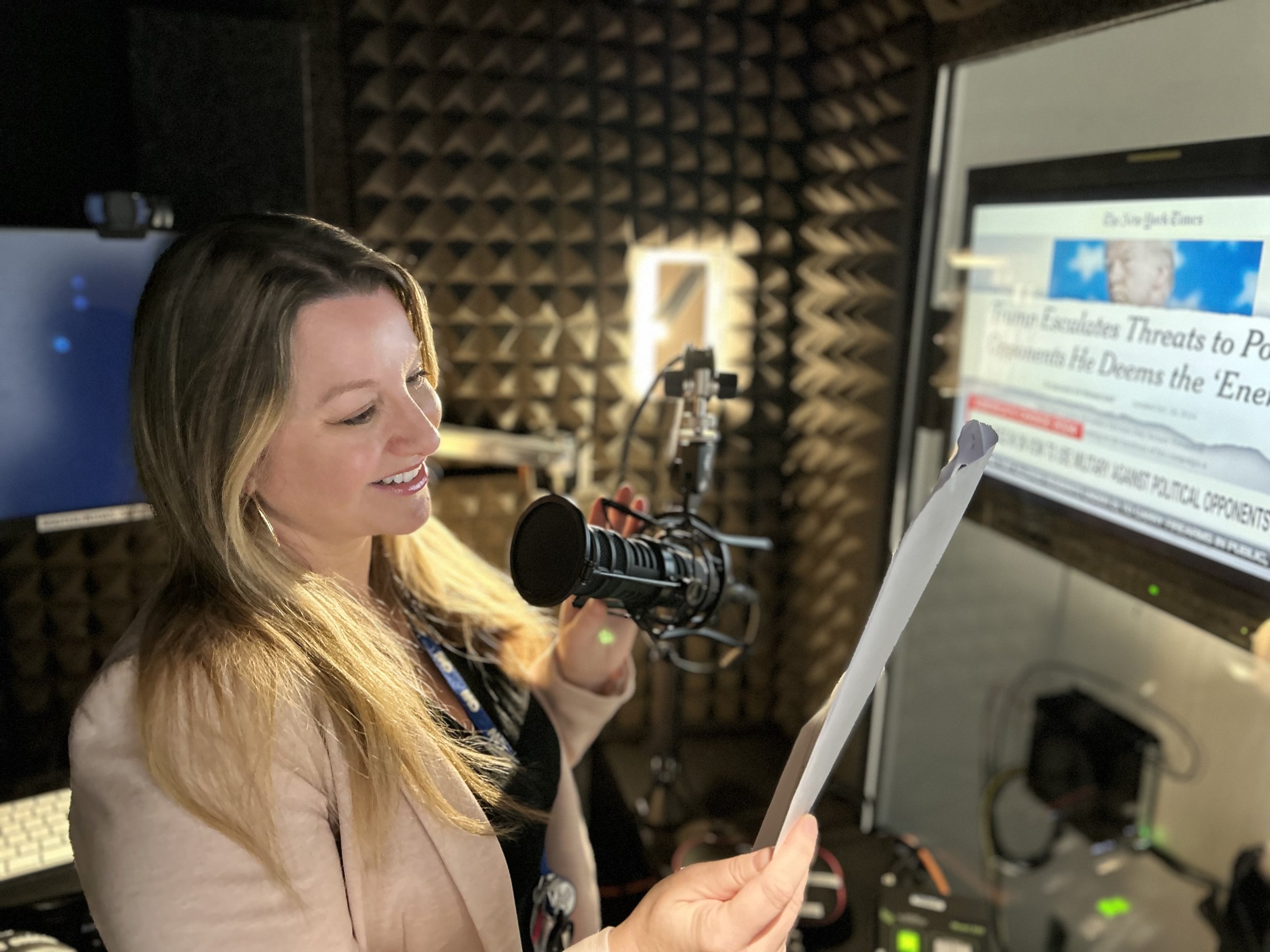 In the tracking booth.