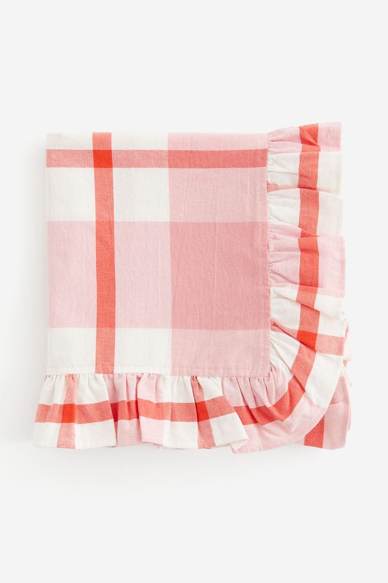 Pink Ruffled Gingham Tablecloth
