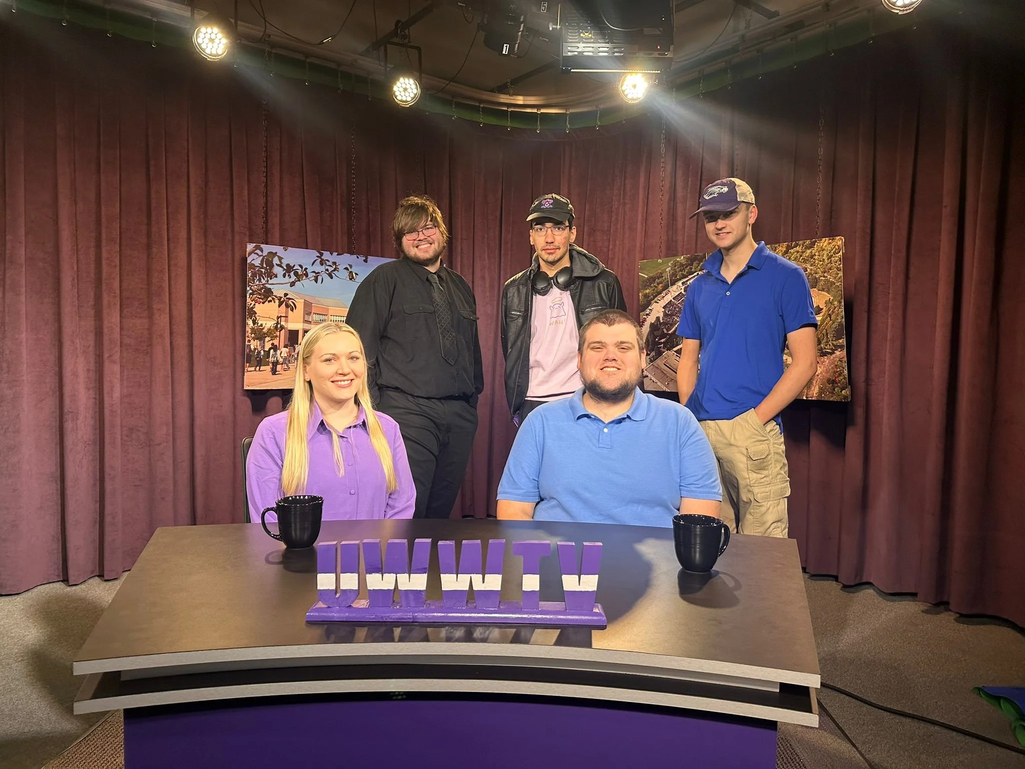 Veena Johnson with students and collaborators in the UW-Whitewater television studio