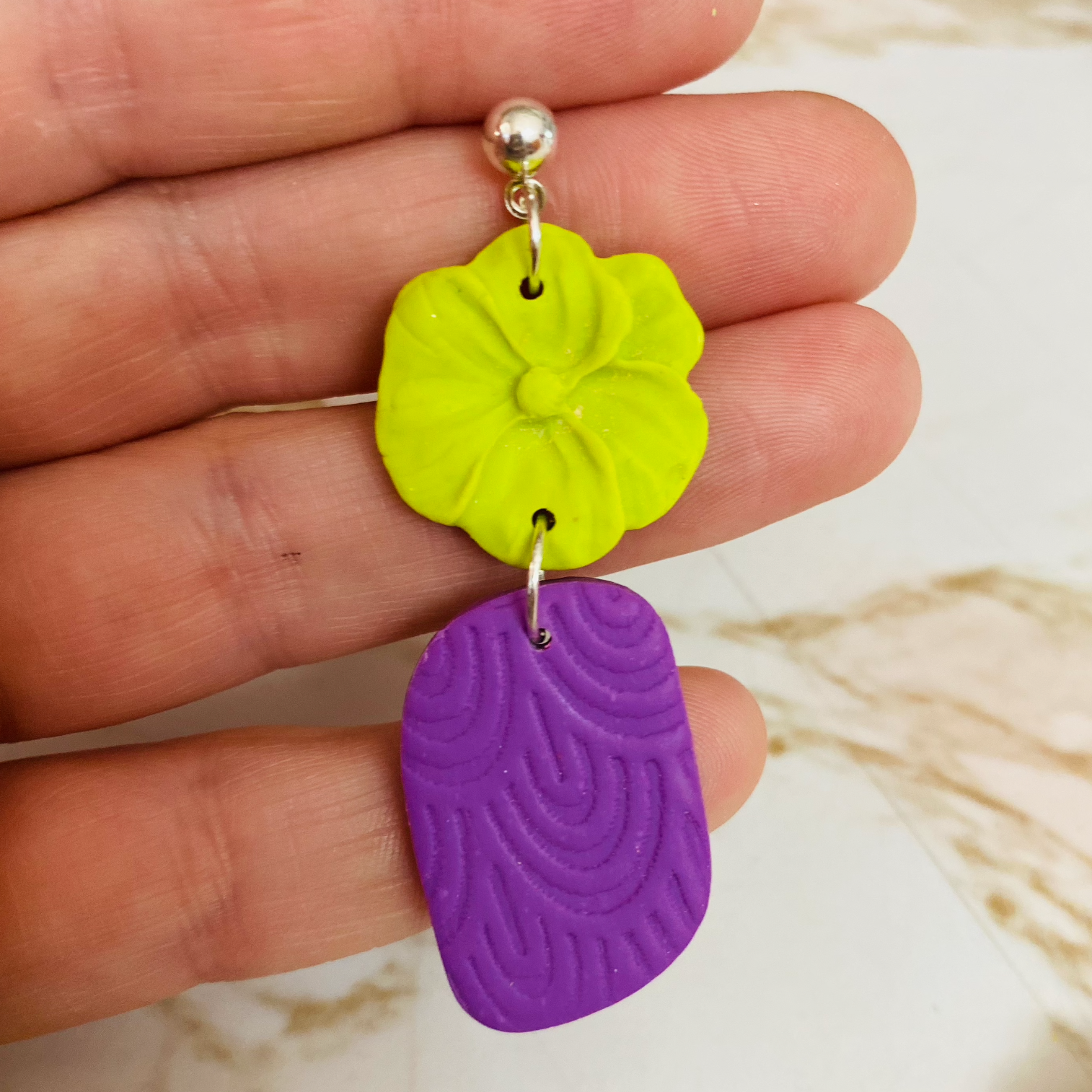 Green & Purple Flower Earrings