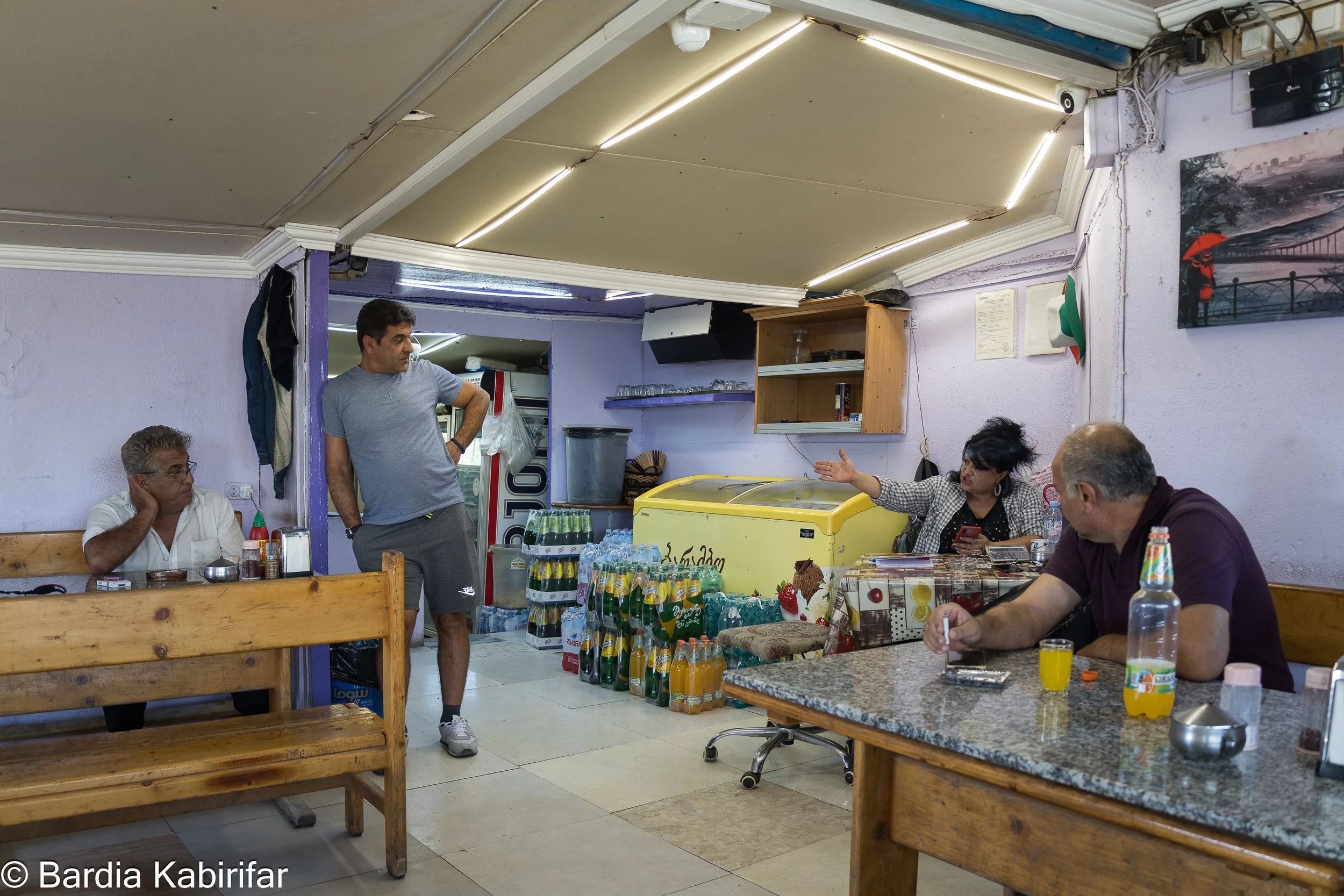Few women can be seen in this male-dominant community including non-Iranian servers and bartenders. Mazyar, the owner of the restaurant, moved to Tbilisi a decade ago after hearing about large number of Iranian truck drivers around Tbilisi in need of