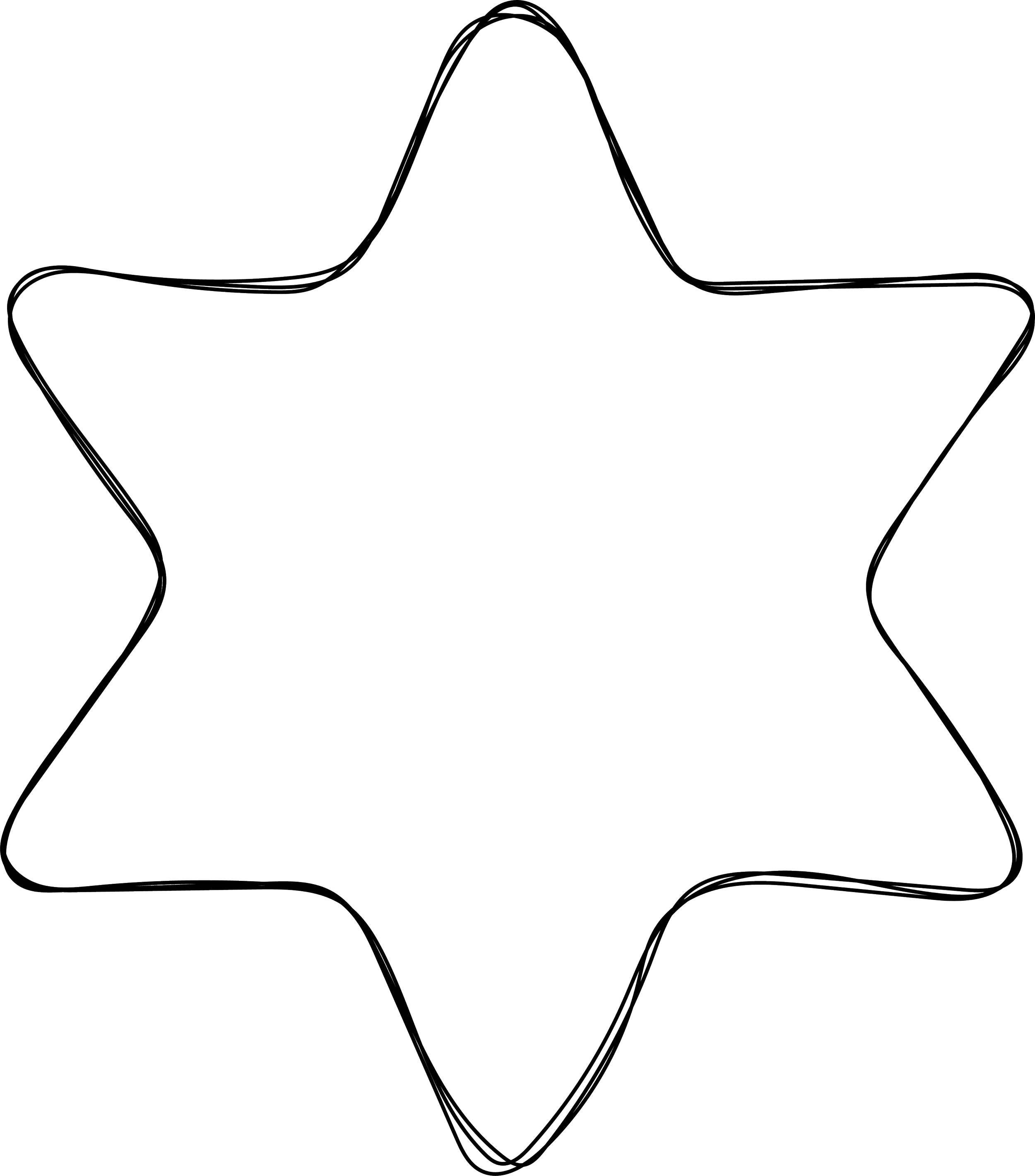 Outline of a five-pointed star with multiple layered edges.