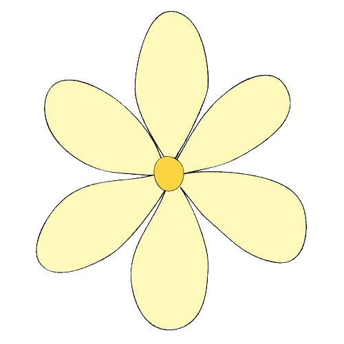 A cartoon-style yellow flower with five petals and a small orange center on a black background.