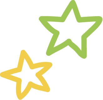 Two outlined stars, one green and one yellow, on a black background.