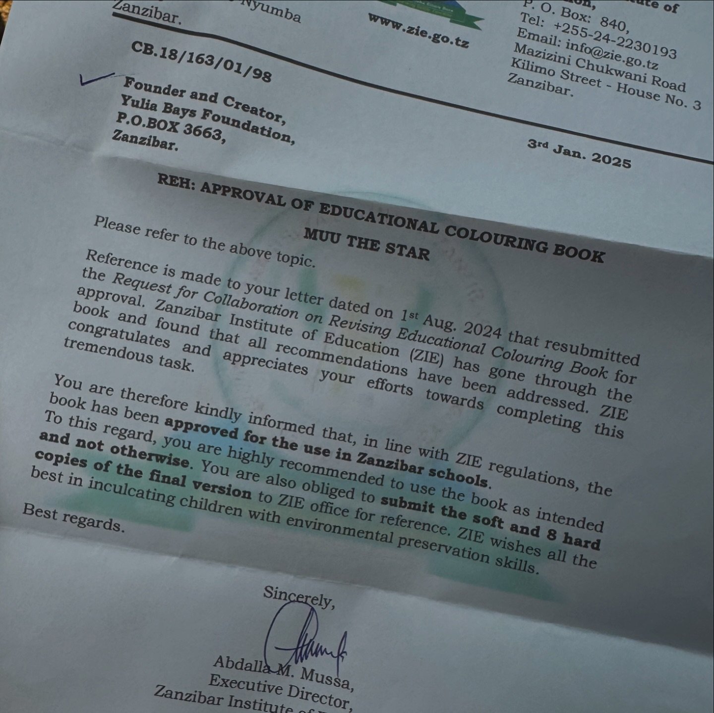 Another great news: after 9 months of thorough revision process, our first book &ldquo;Mu Nyota Wa Bahari: Okoa Bahari Yetu&rdquo; got an approval from our beloved partner - Zanzibar Institute of Education (ZIE). It means, that the book can be used i