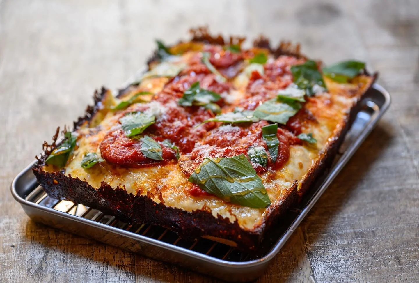 Join us tonight for £9.99 Detroit pizzas, including the classic Red Top. Crispy, chewy, cheese edge deliciousness, soft dough and a tangy tomato sauce. From 5pm!