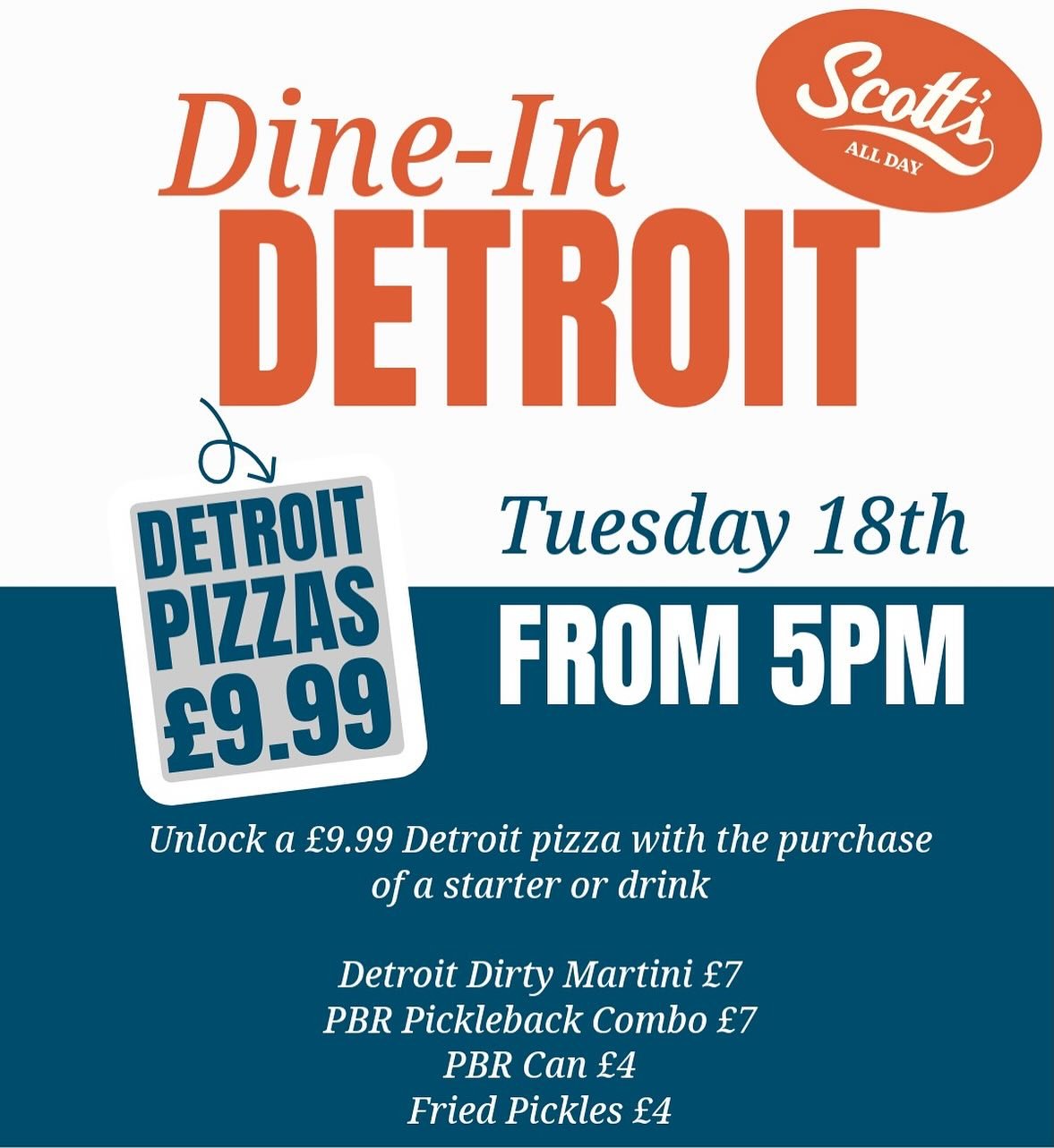 DINE-IN DETROIT IS BACK 🔥

This Tuesday from 5pm &mdash; grab a &pound;9.99 Detroit pizza when you order any starter or drink. Crispy, cheesy, corner-to-corner goodness.

Drinks specials running all night!

See you on Mill Road🍕✨