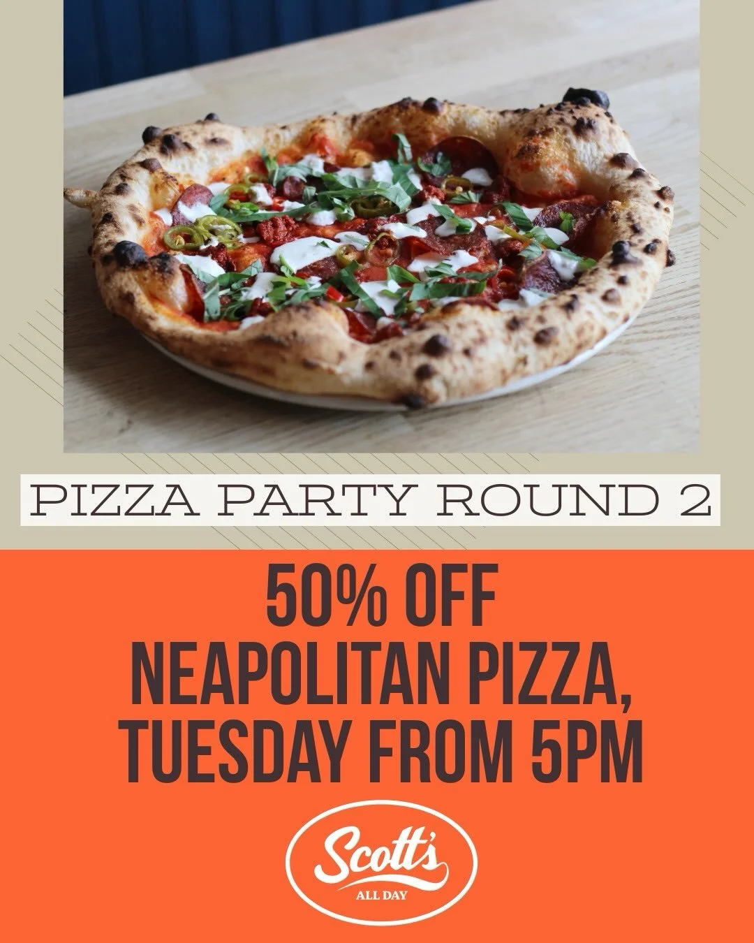 Our Pay Day Pizza Party is happening again this Tuesday, 25th November from 5pm, with a fresh round of half price Neapolitan pizzas.

Think classics like our Margherita, something creamy like the Stracciatella Margherita, or go bold with the Merguez 