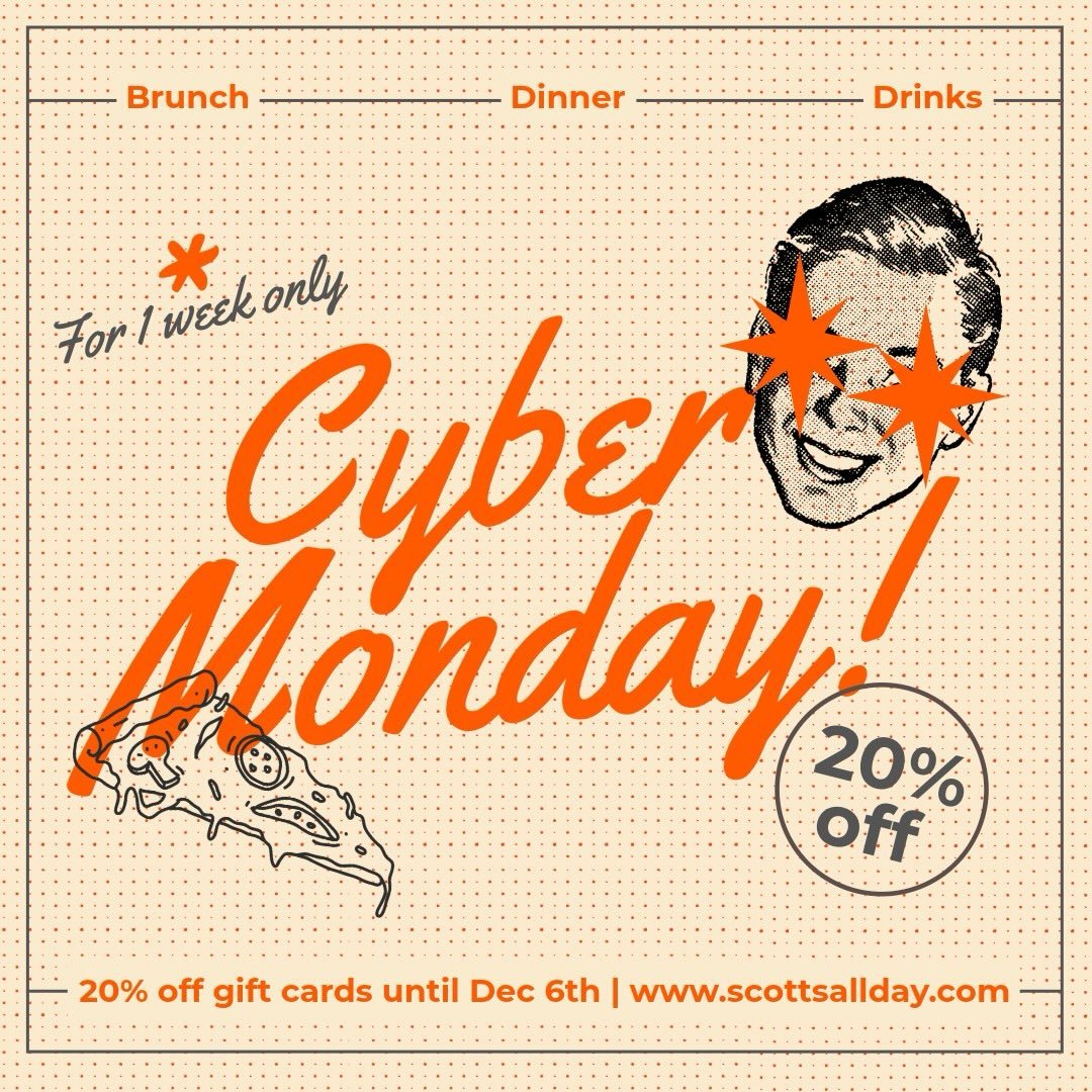 20% off all gift vouchers until December 6th!

Slightly late to the party but here you are 🍕

&pound;50 for &pound;40
&pound;100 for &pound;80
Bottomless dinner for 2 &pound;76
Bottomless brunch for 2 &pound;63

Head to www.scottsallday.com to make 