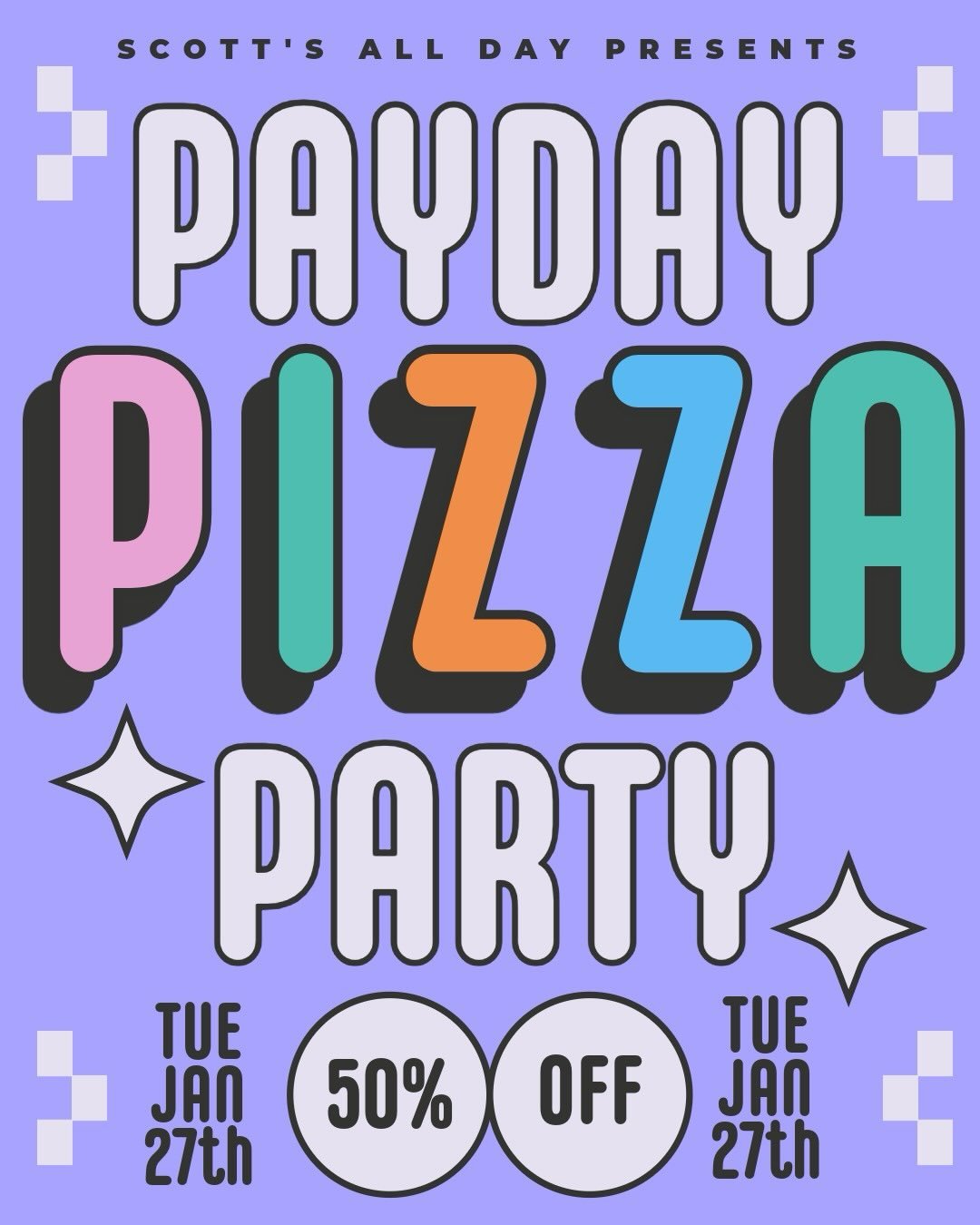 January is nearly done &mdash; let&rsquo;s finish it properly 🍕

Our Pay Day Pizza Party returns next week on Tuesday 27th from 5pm. Half price* Neapolitan pizzas, straight from the oven, with all the Scott&rsquo;s classics and a couple of new pizza