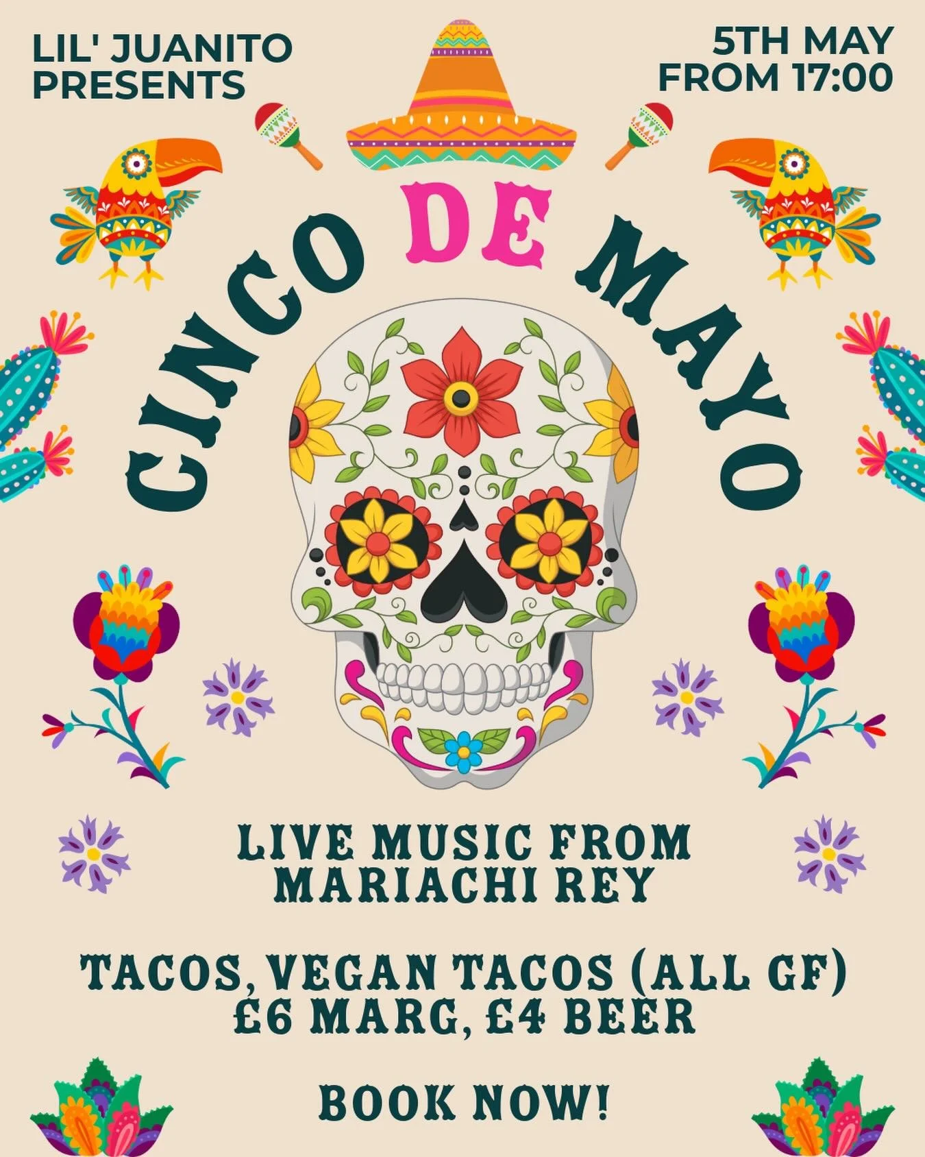 We&rsquo;re taking Taco Tuesday up a level for Cinco de Mayo.

As a thank you for all the support for Taco Tuesday this past year, we&rsquo;re throwing a party with live music from Mariachi Rey, playing three sets across the evening.

🌮Tacos &amp; v