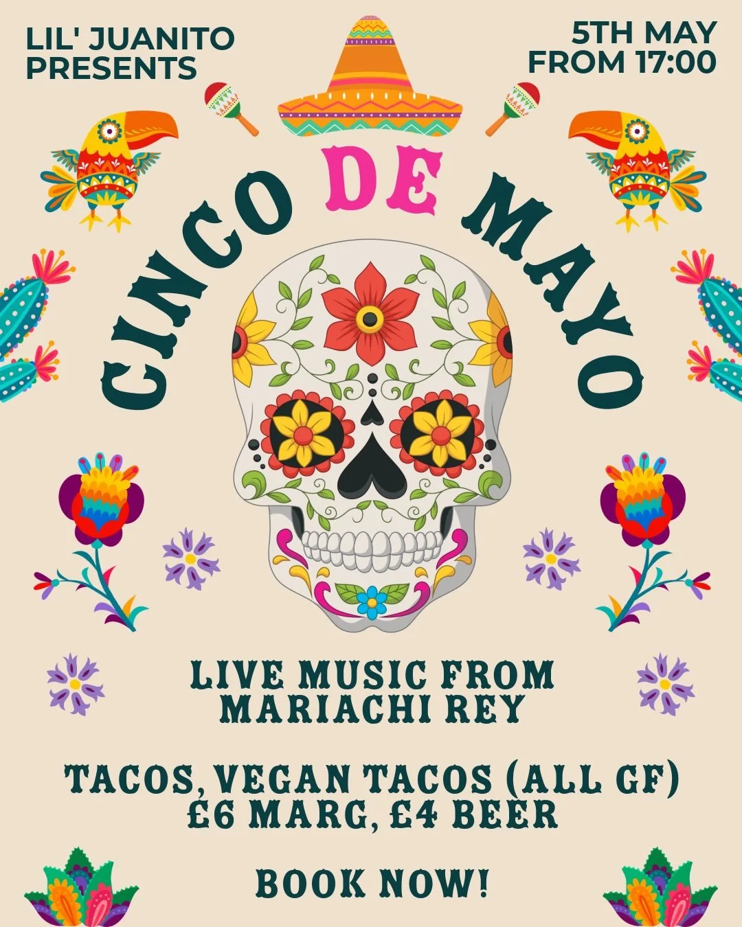 Taco Tuesday special for Cinco De Mayo is nearly here!
 
As a thank you for all the support for Taco Tuesday over the past year, we&rsquo;re throwing a party - with live music from Mariachi Rey, playing three sets across the evening from 6pm.

🌮 Tac