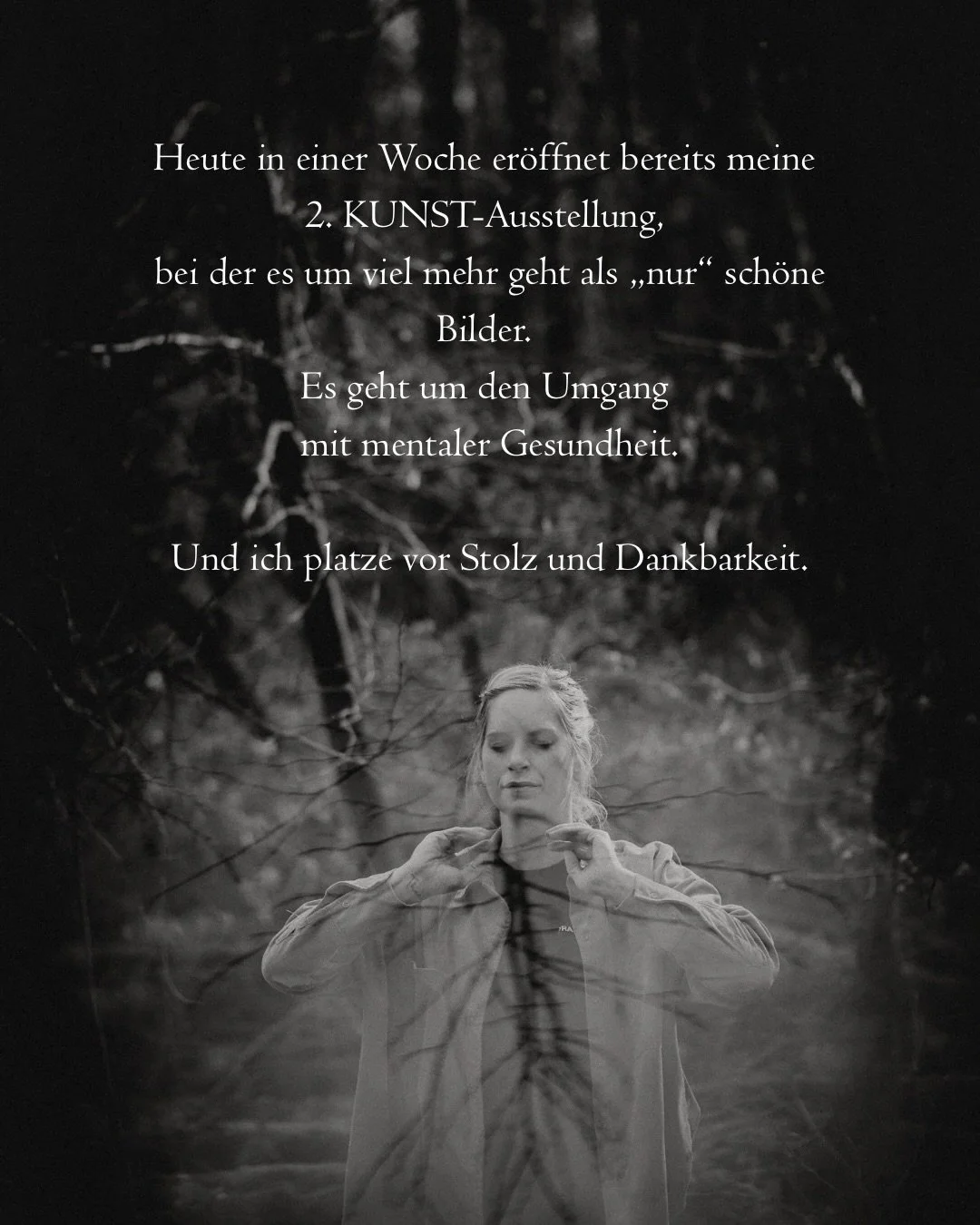 N&auml;chste Woche er&ouml;ffnet bereits meine 2. KUNST-Ausstellung, bei der es um so viel mehr geht als &bdquo;nur&ldquo; sch&ouml;ne Bilder. Es geht um den Umgang mit mentaler Gesundheit.
Und ich platze vor Stolz und Dankbarkeit.
Denn es ist doch i