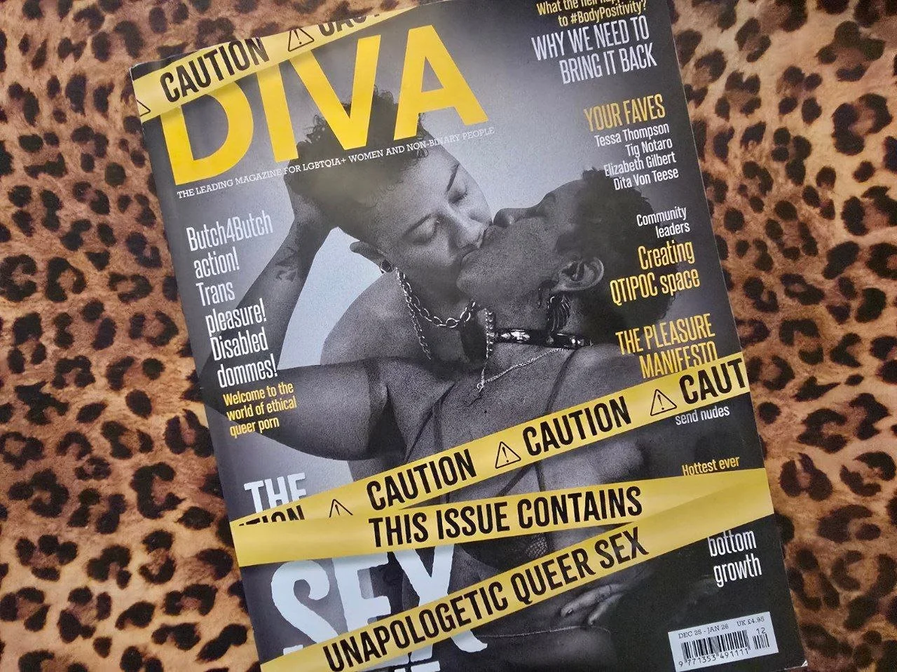 Cover of Diva magazine on a leopard print background
