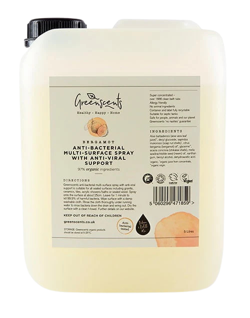 Greenscents Anti-Bacterial Multi-Surface Spray with Anti-Viral Support 500 ml bottle Bergamot scent   Greenscents Organic Anti-Bacterial Multi Surface Spray Refill