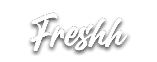 Close-up van het woord 'Freshh' in witte, sierlijke letters op een zwart achtergrond.